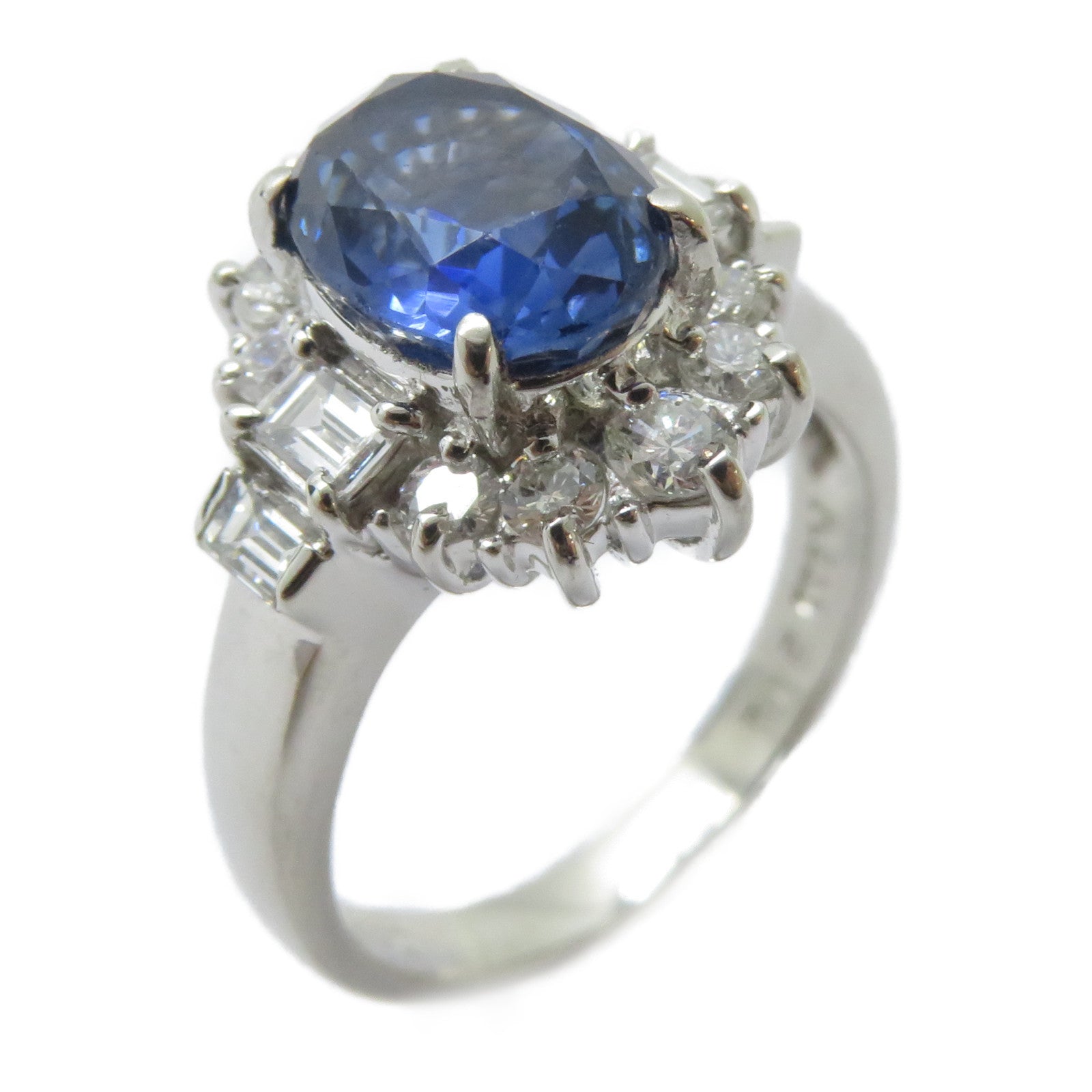 JEWELRY PT900鉑金Sapphire Ring 3.12ct藍寶石/0.81ct鑽石戒指US#6