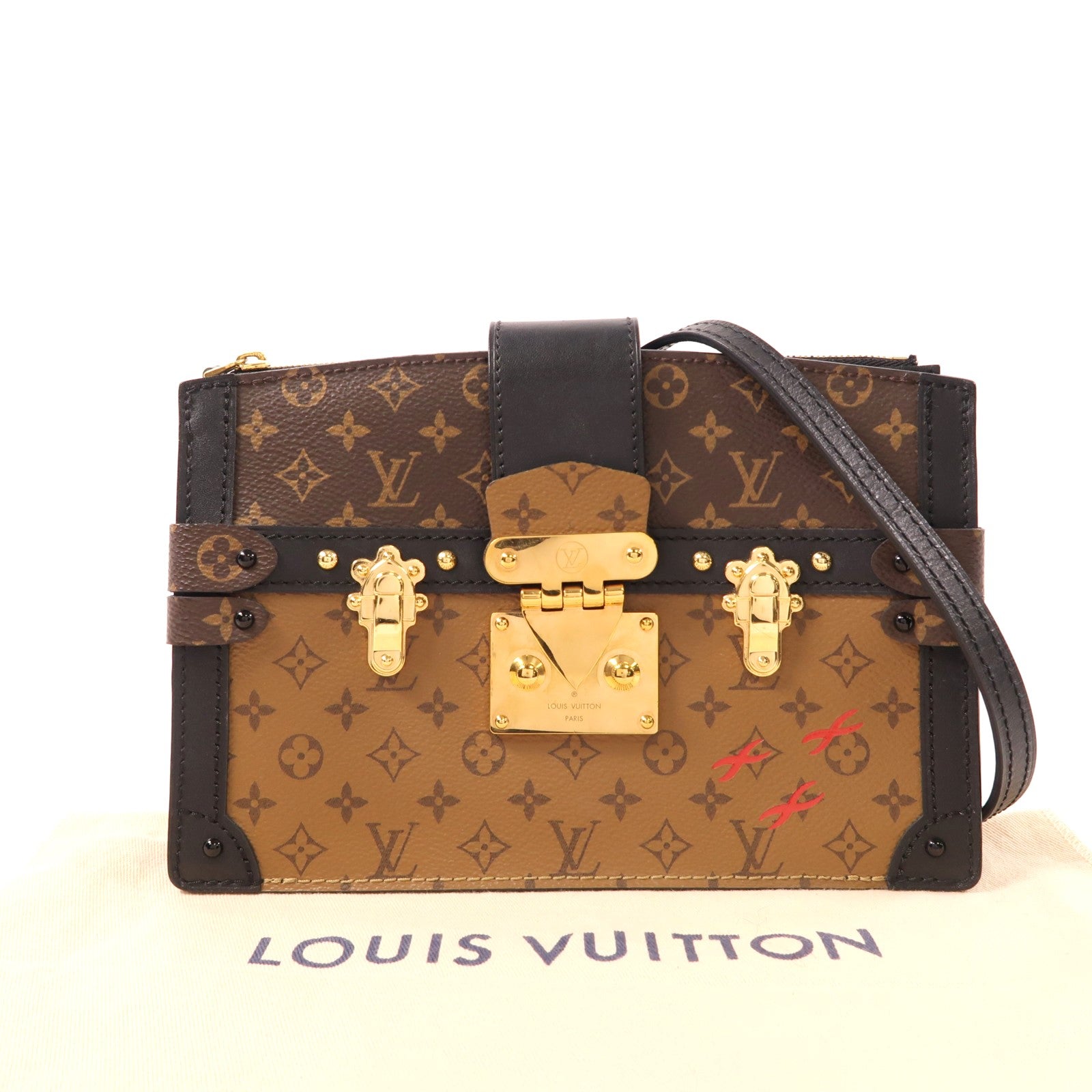 LOUIS VUITTON Monogram Reverse Trunk Clutch金扣肩背袋棕色