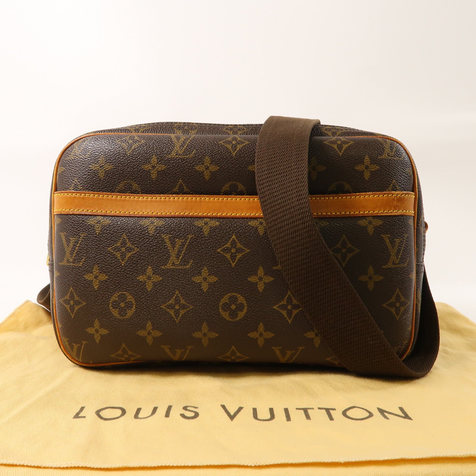 LOUIS VUITTON Monogram Reporter PM金扣肩背袋啡色