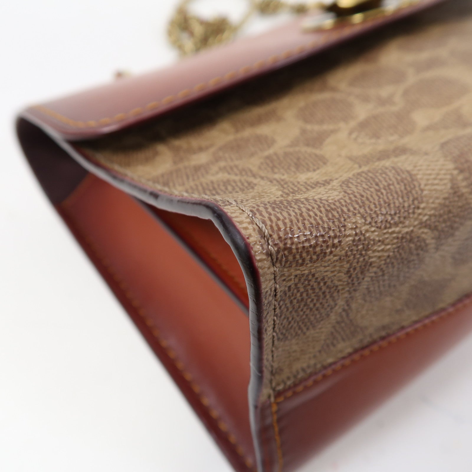 COACH 牛皮皮革/塗層帆布Shoulder Bag金扣鏈帶肩背袋啡色