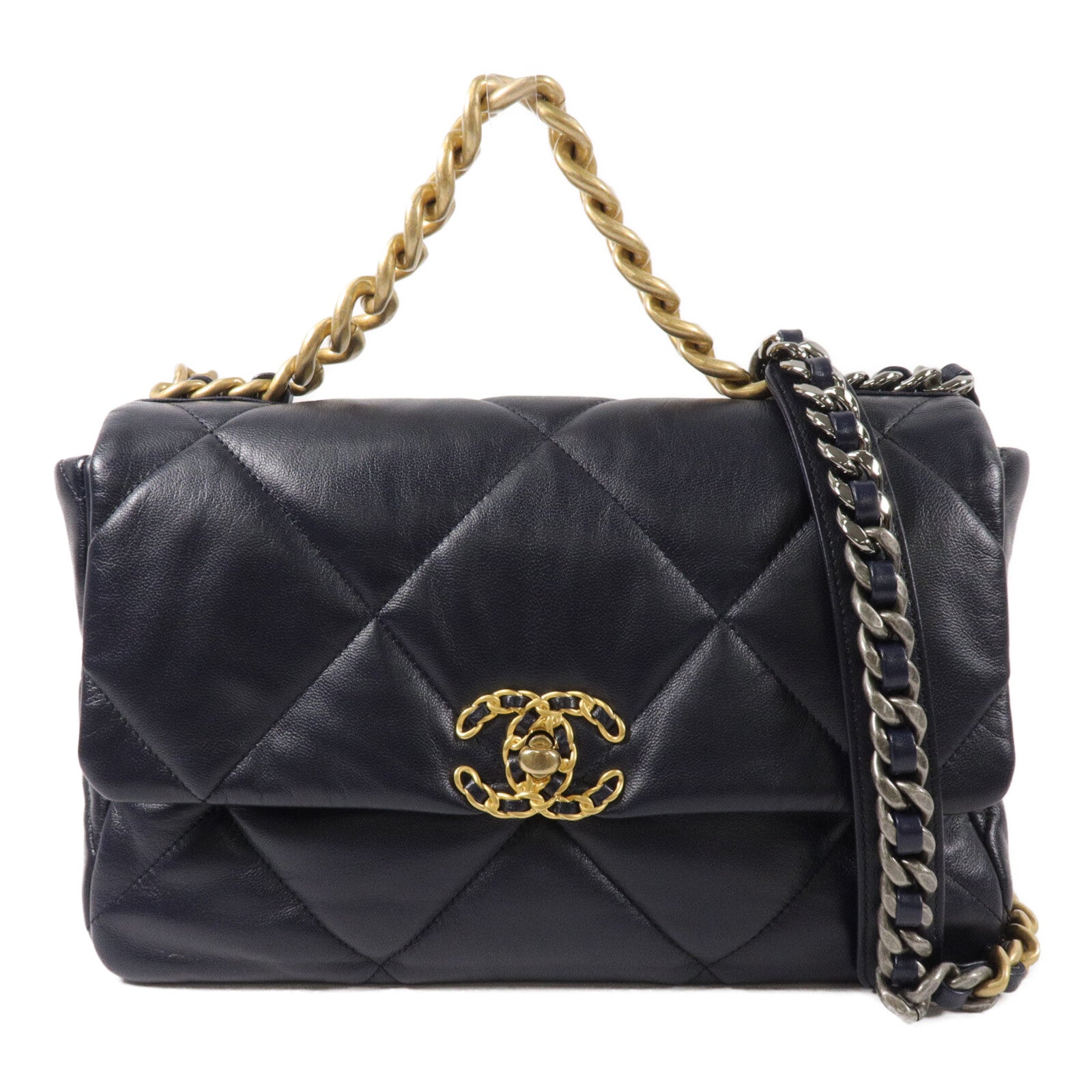 CHANEL 羊皮皮革Chanel 19鏈帶手挽肩背兩用袋