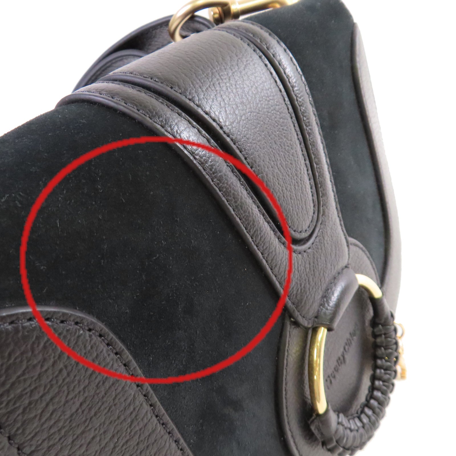 SEE BY CHLOE 麂皮皮革/牛皮皮革Hana Small Shoulder Bag金扣肩背袋黑色