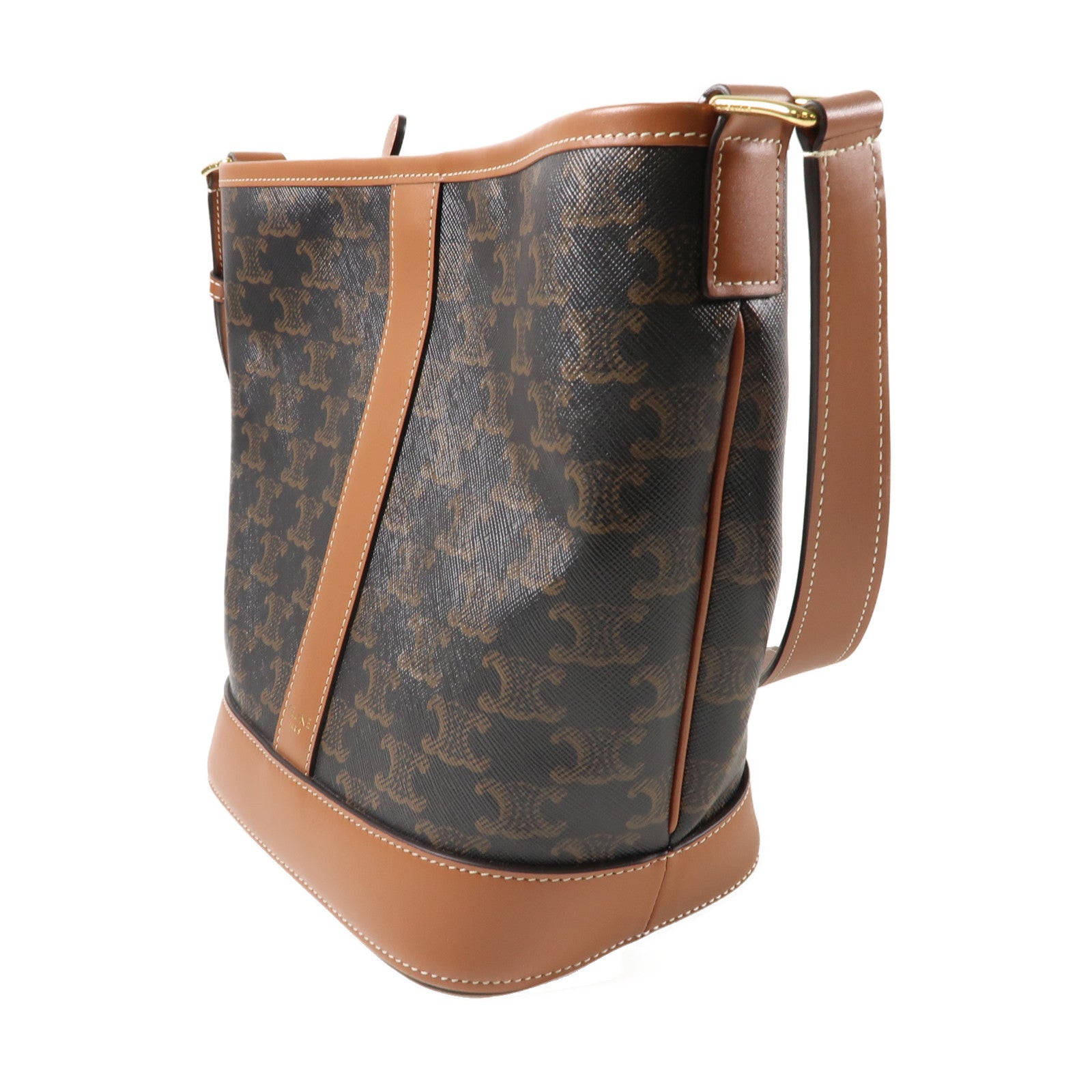 CELINE 塗層帆布Bucket Bag金扣肩背袋啡色