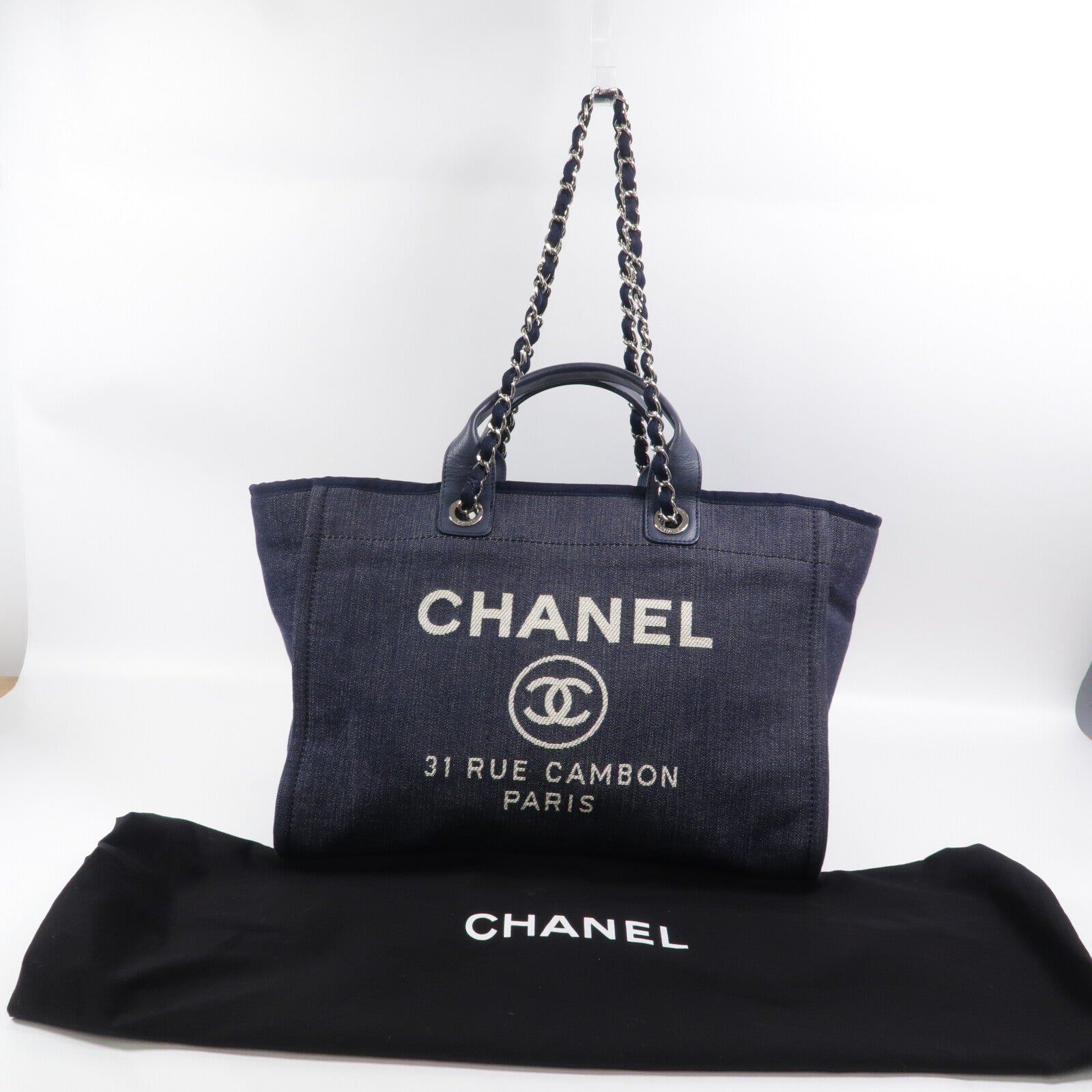 CHANEL 帆布Deauville Tote Bag手挽肩背兩用袋