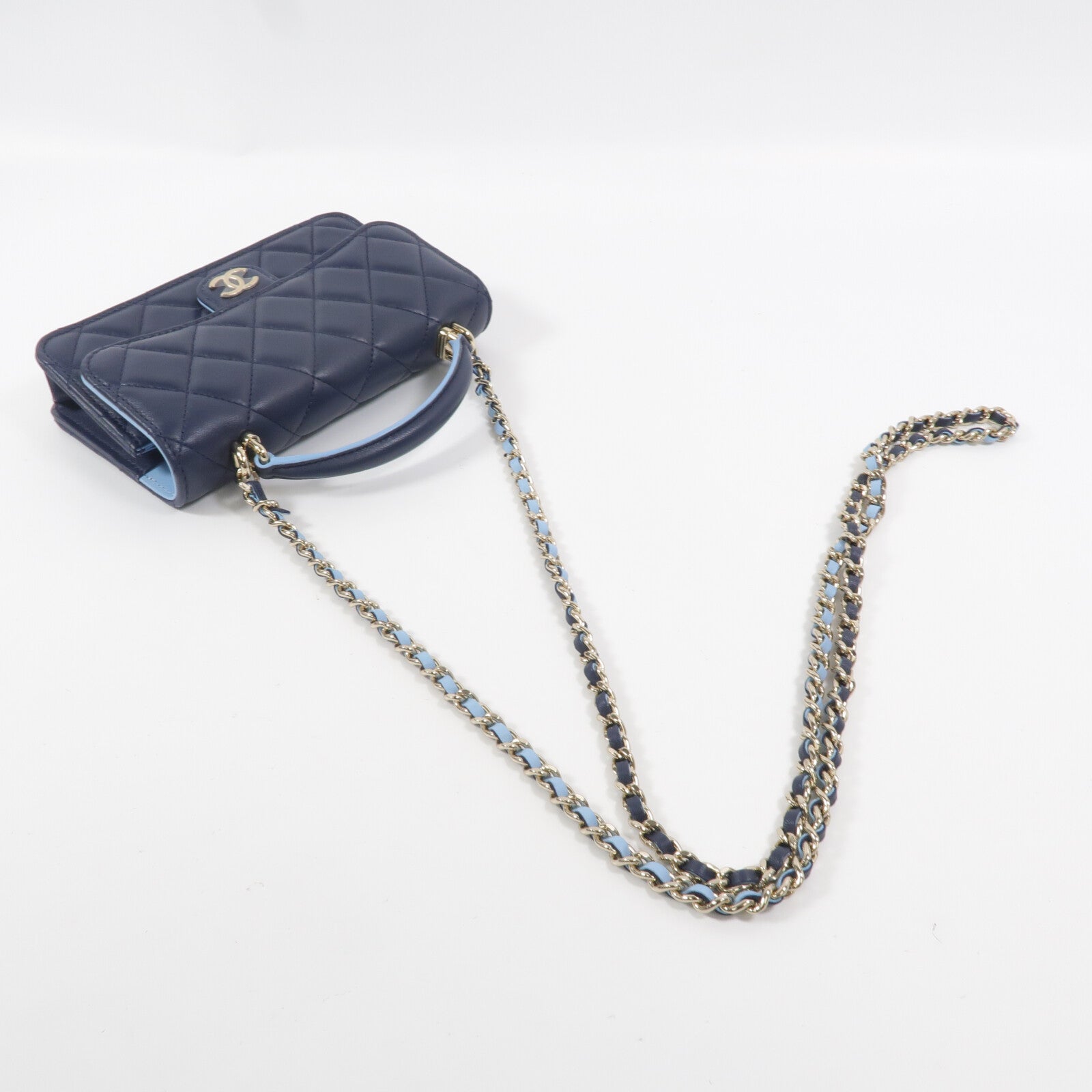 CHANEL 羊皮皮革Mini Flap With Handle鏈帶手挽肩背兩用袋