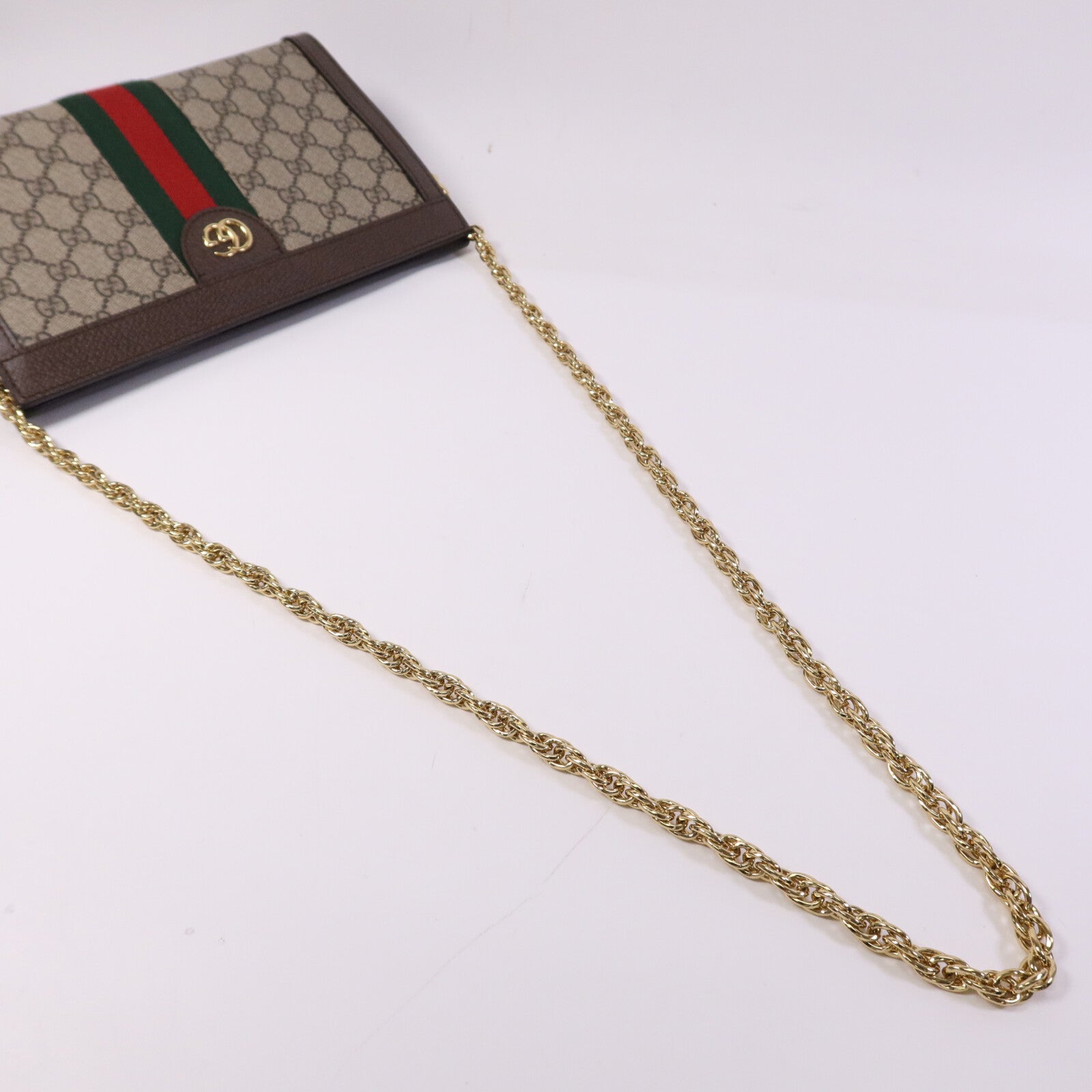 GUCCI 【激減優惠】塗層帆布Ophldia GG金扣鏈帶肩背袋