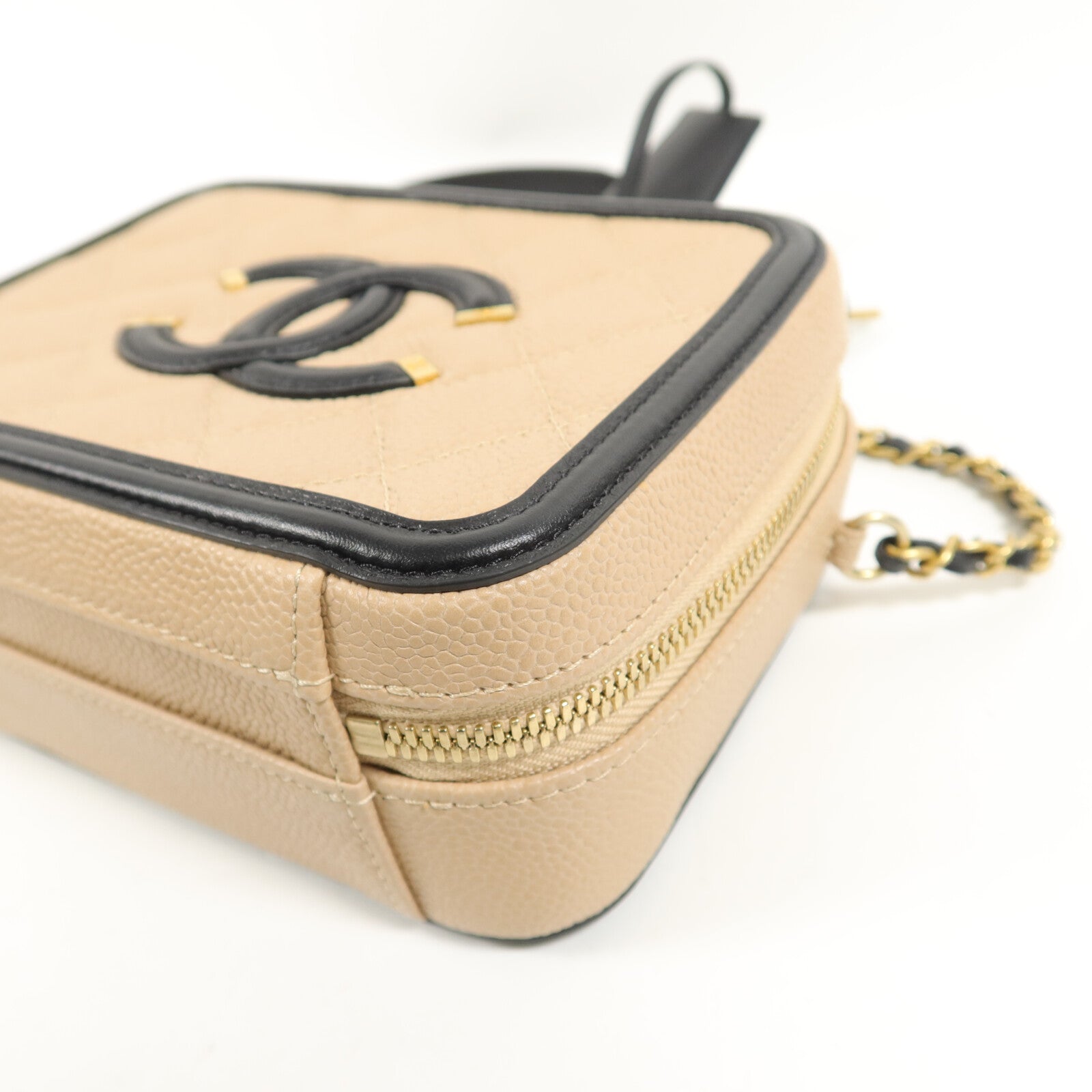 CHANEL 牛皮皮革CC Filigree Vanity Case Small手挽肩背兩用袋