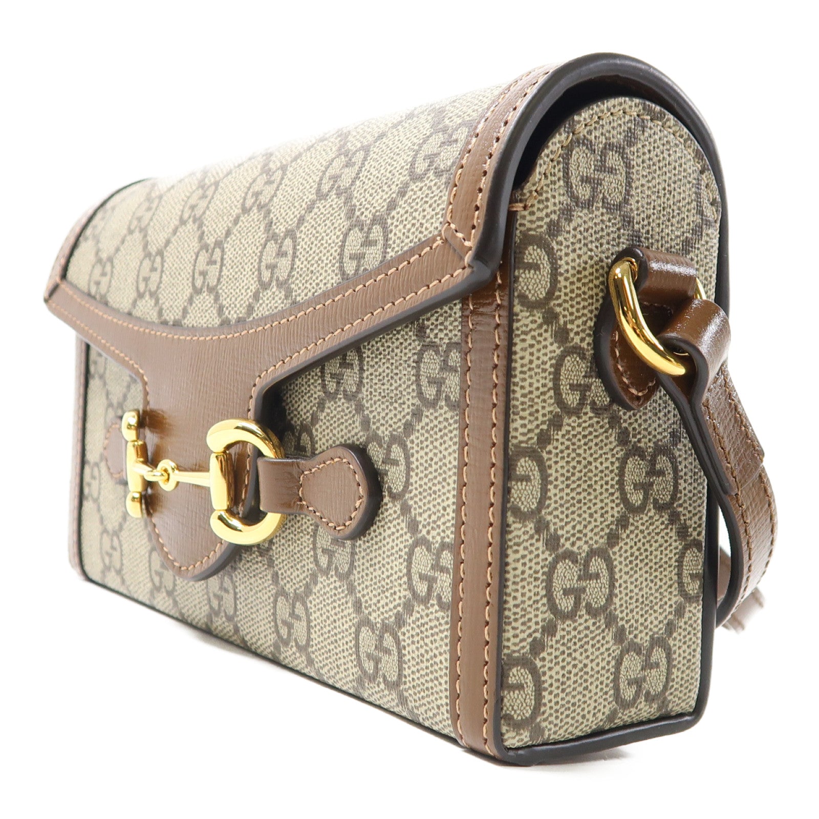 GUCCI 塗層帆布Horsebit 1955 Mini金扣肩背袋啡色