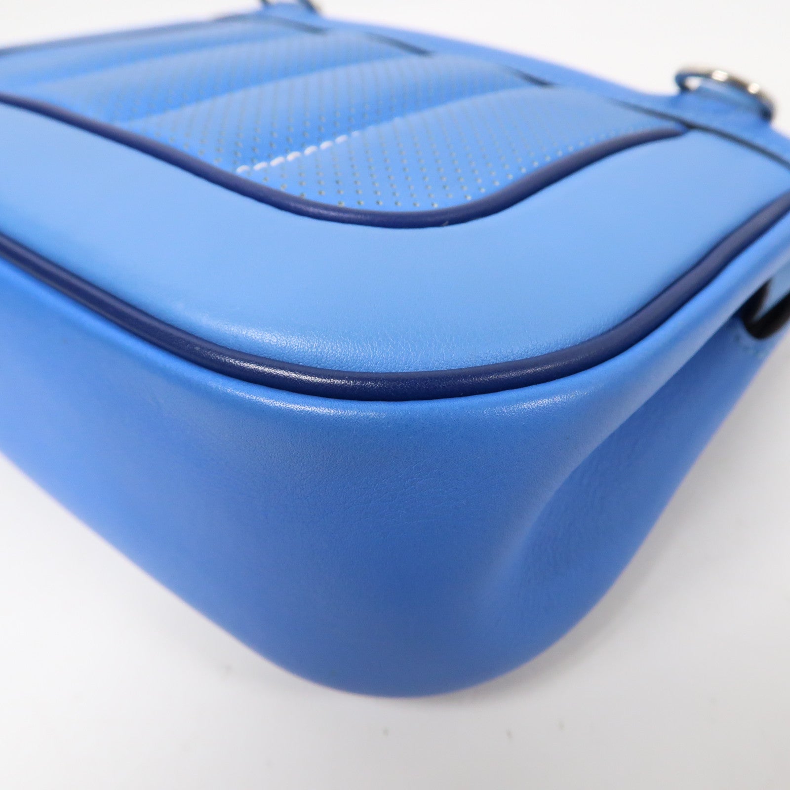 HERMES Swift皮革Mini Berline銀扣肩背袋藍色