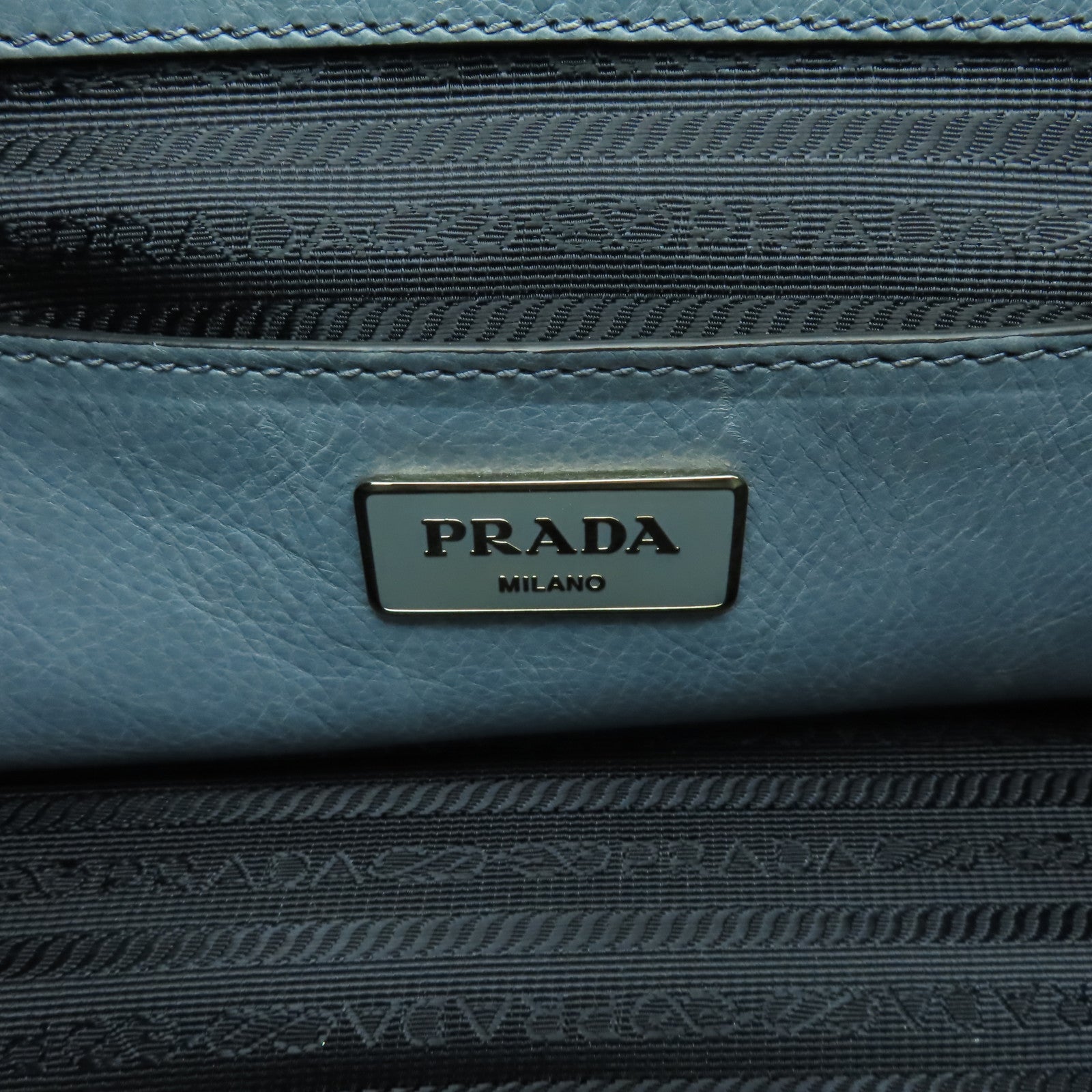PRADA 【清倉大減價】牛皮皮革2 Way Shoulder Bag銀扣手挽肩背兩用袋海藍色