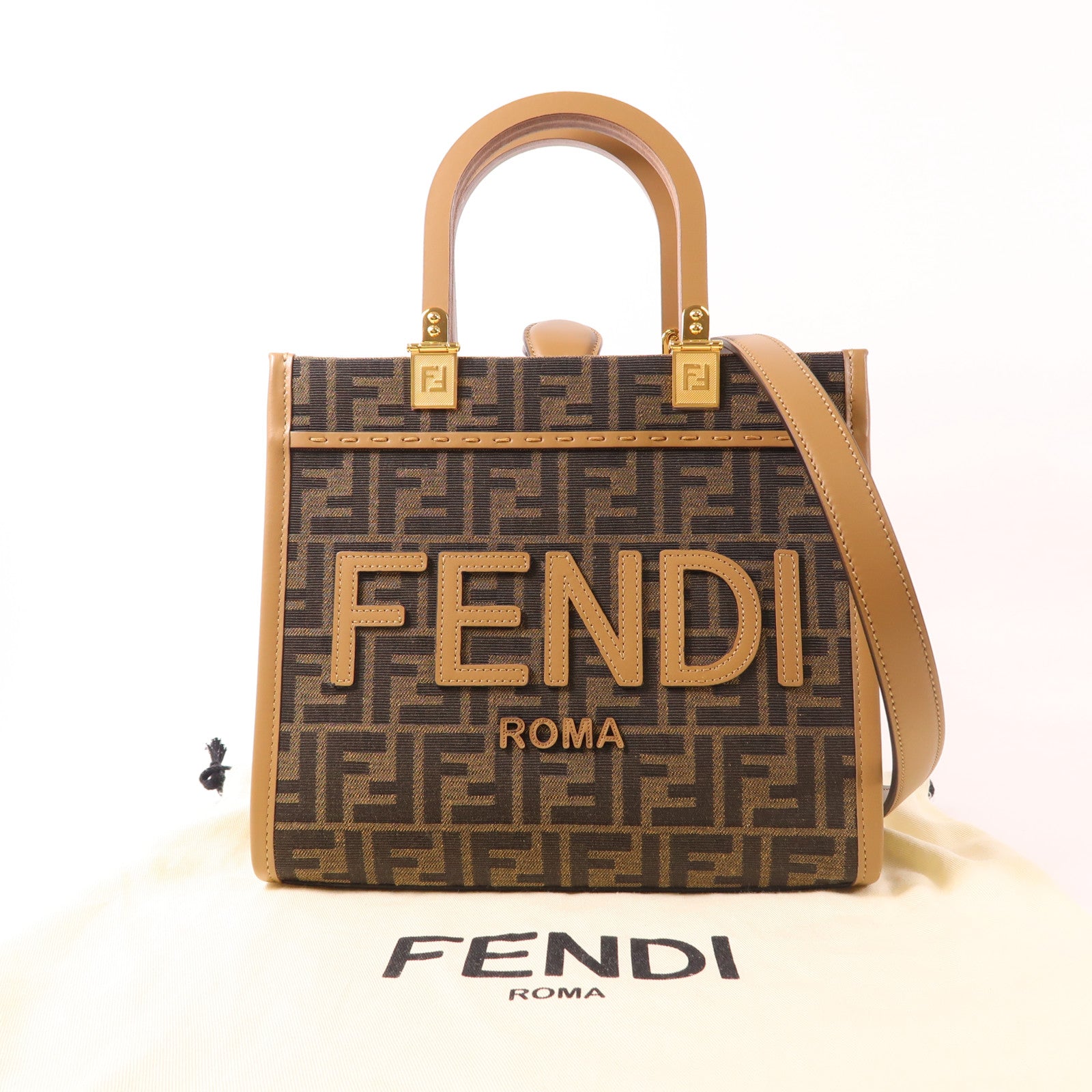 FENDI 帆布Sunshine Small金扣手挽肩背兩用袋