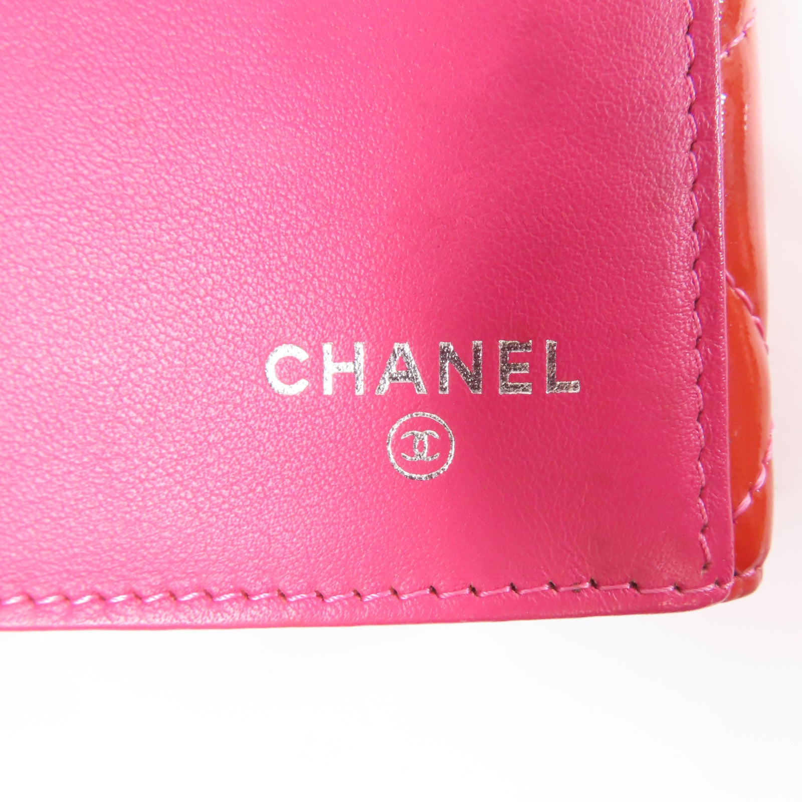 CHANEL 菱格漆皮皮革Long Wallet銀扣長錢包橙色