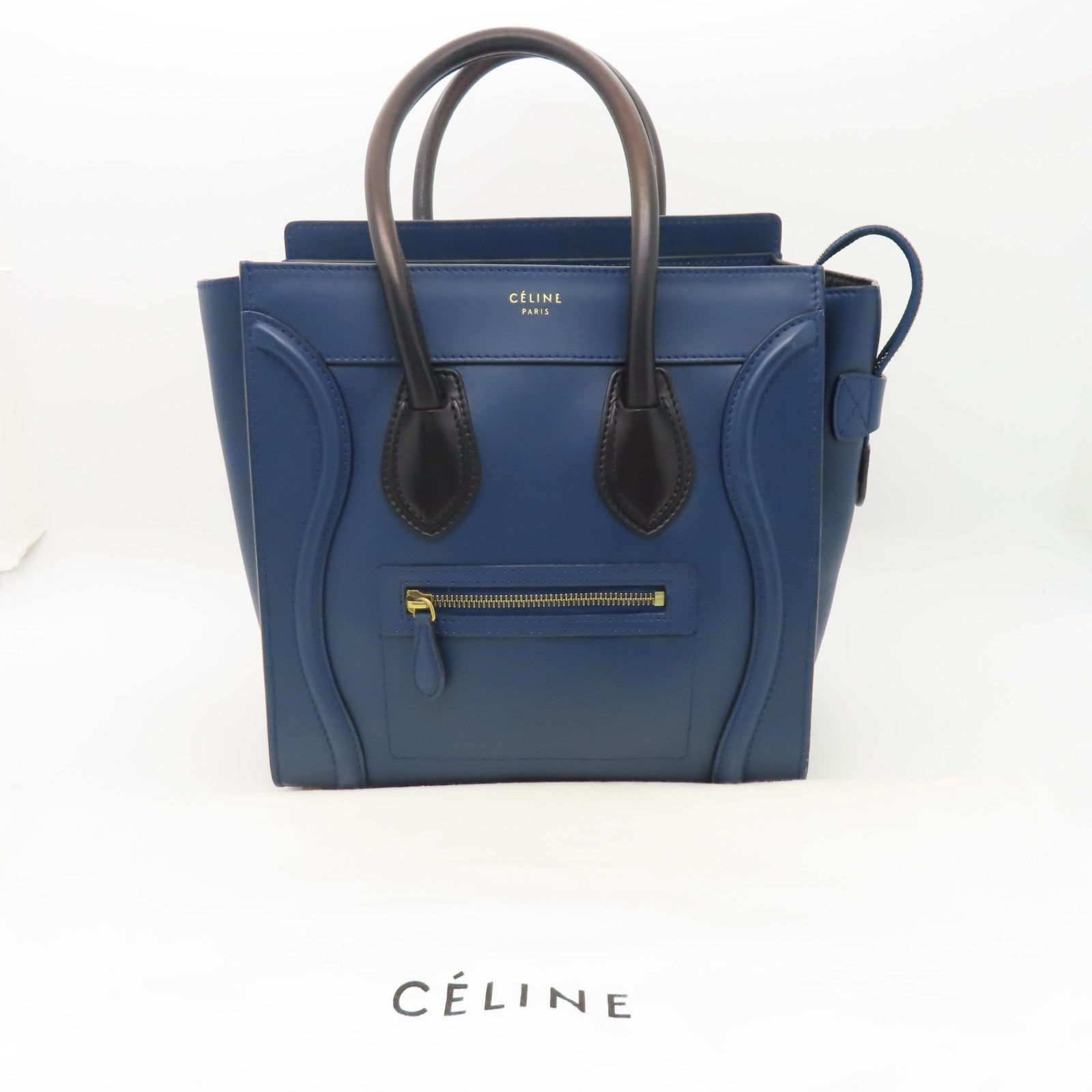 CELINE 【清倉大減價】牛皮皮革Micro Luggage金扣手挽袋藍色/黑色