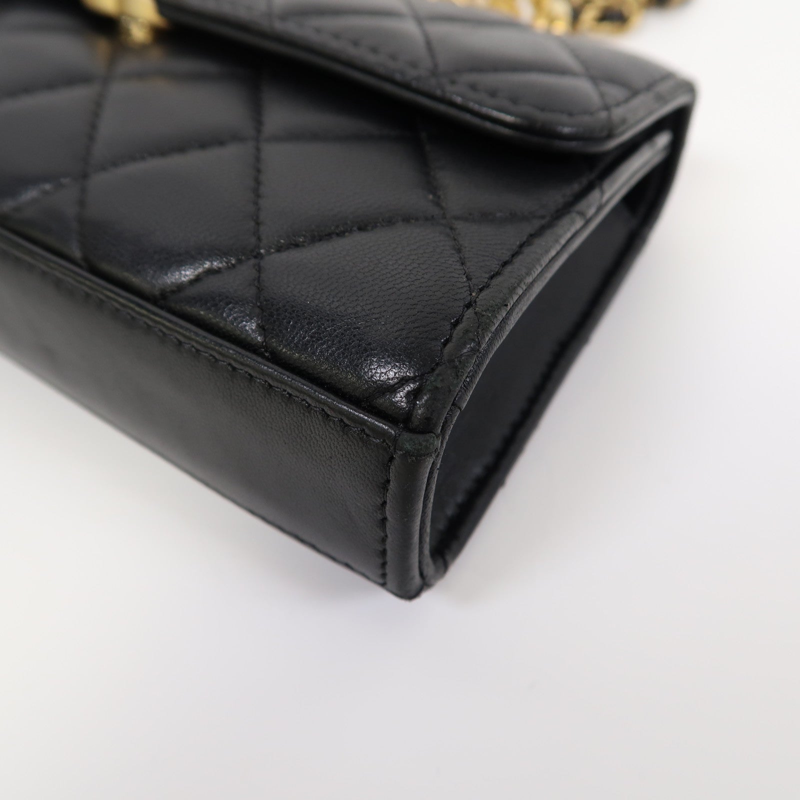 CHANEL 【激減優惠】菱格羊皮皮革Chain Shoulder金扣鏈帶肩背袋黑色