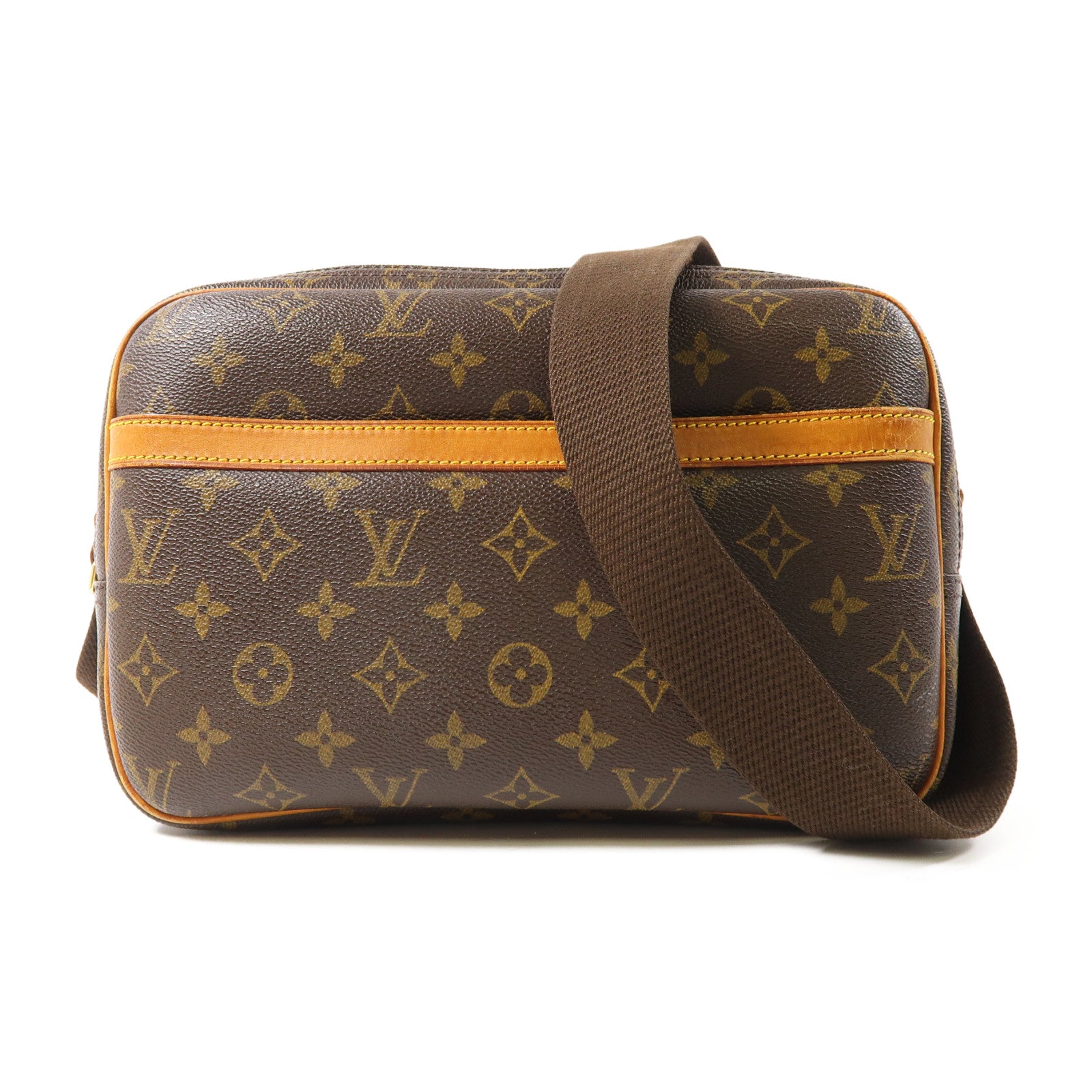 LOUIS VUITTON Monogram Reporter PM金扣肩背袋啡色