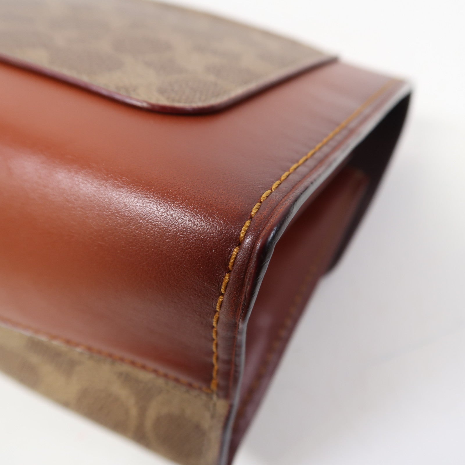 COACH 牛皮皮革/塗層帆布Shoulder Bag金扣鏈帶肩背袋啡色