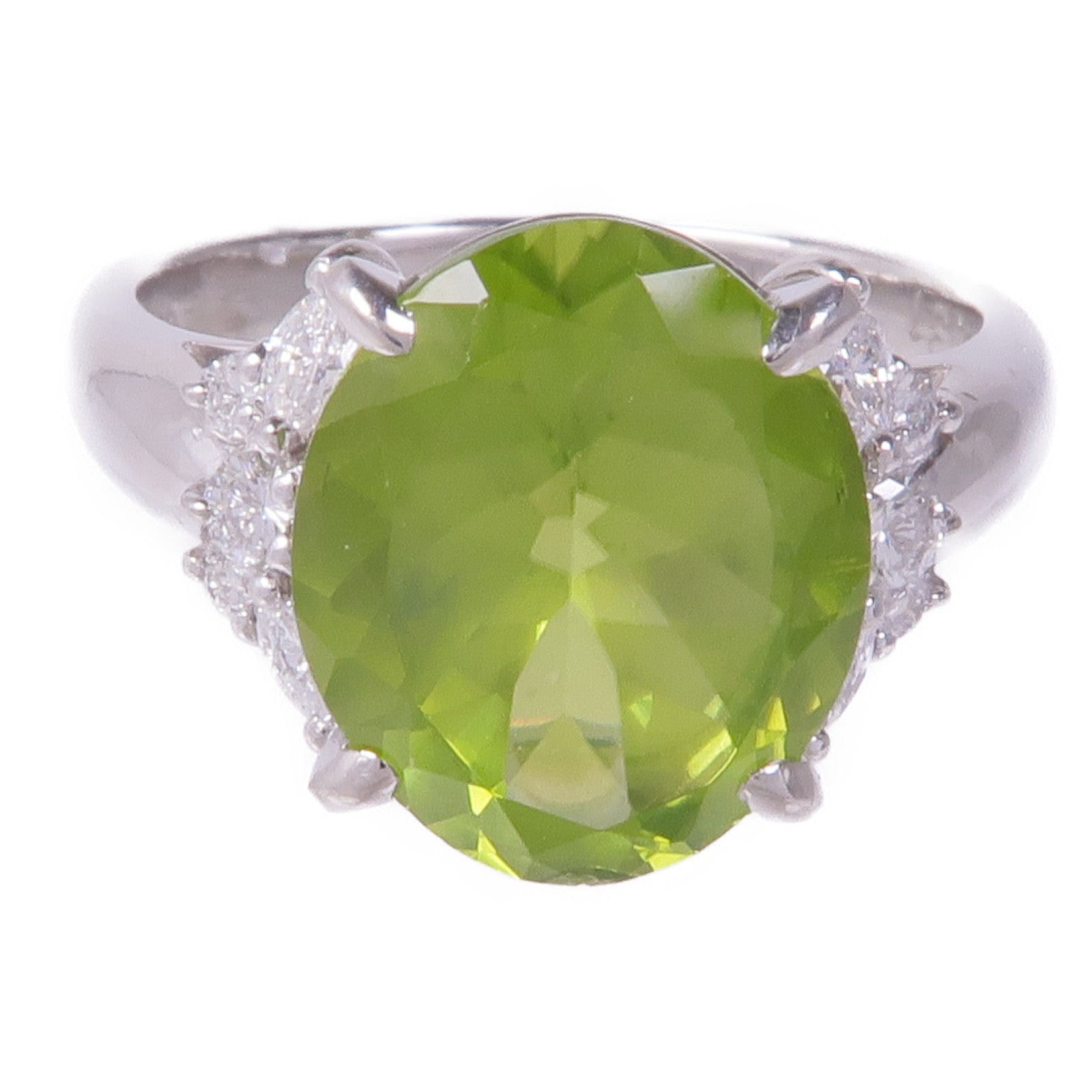 JEWELRY PT900鉑金Peridot Diamond Ring橄欖石/鑽石戒指US#6.75