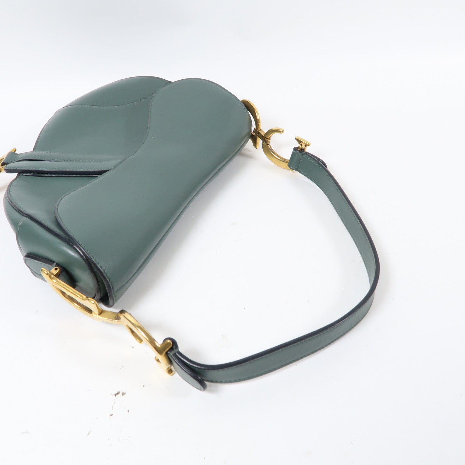 Dior 牛皮皮革Saddle Bag金扣肩背袋綠色