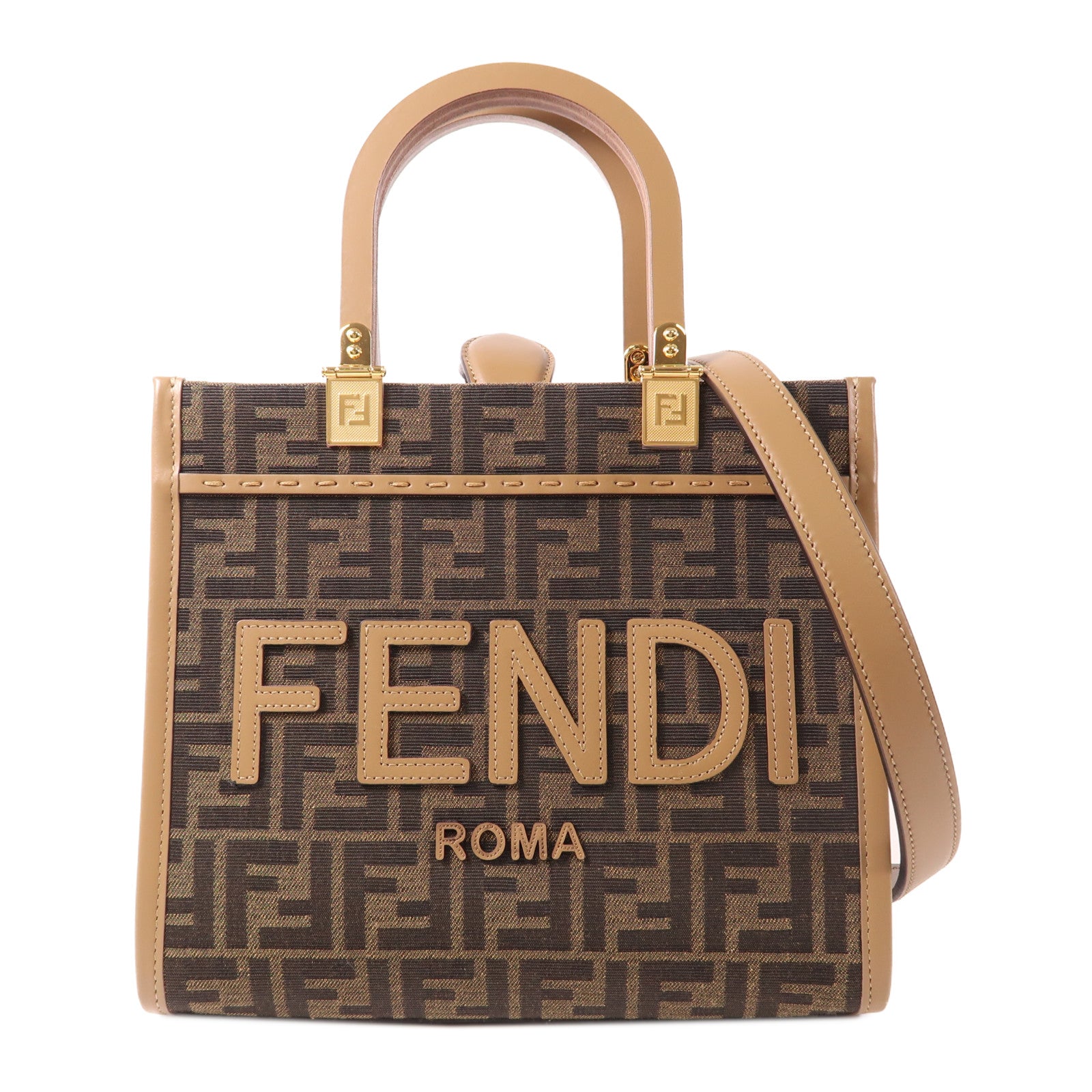 FENDI 帆布Sunshine Small金扣手挽肩背兩用袋