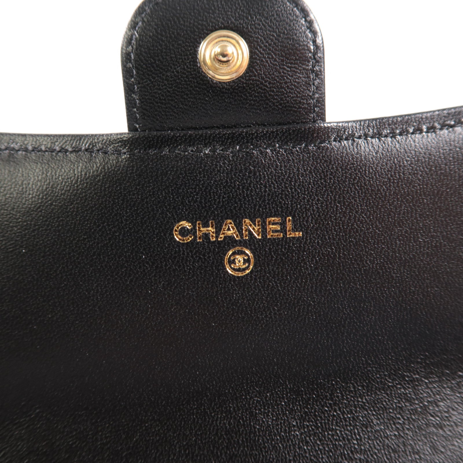 CHANEL 菱格羊皮皮革Classic Long Wallet金扣長錢包黑色
