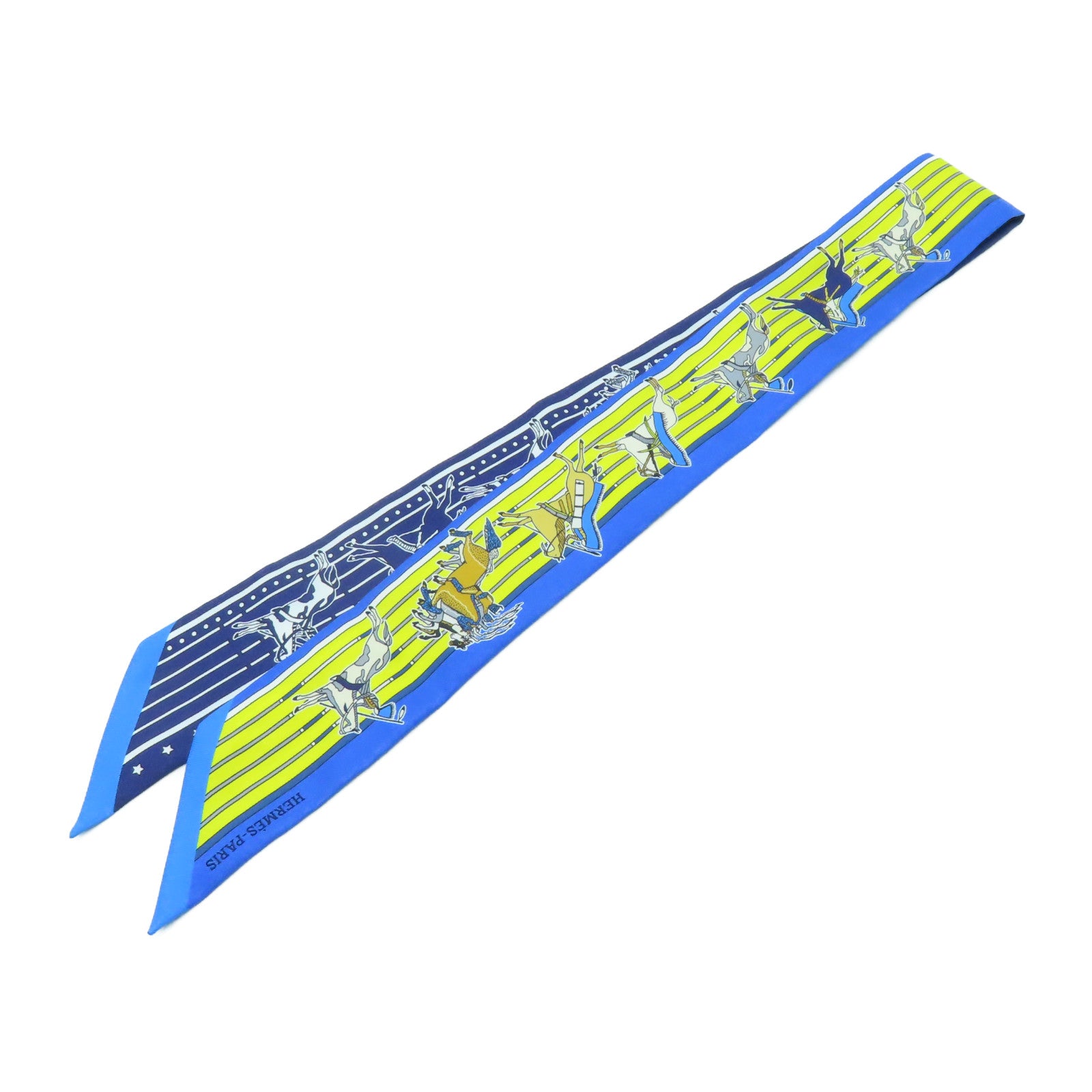 HERMES 【激減優惠】絲質Twilly Scarf絲巾藍色/黃色
