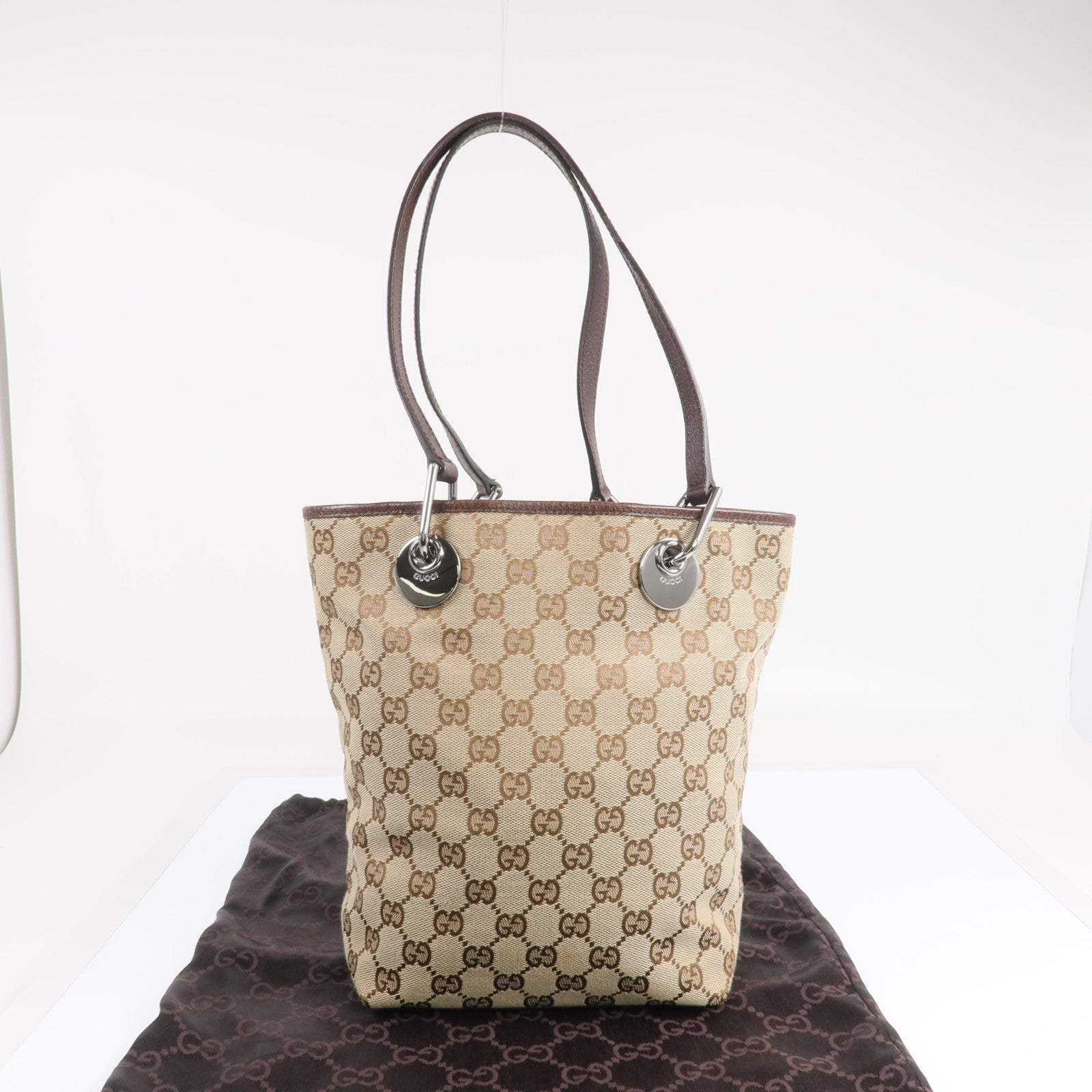 GUCCI 帆布Shoulder Tote銀扣肩背袋/手挽袋