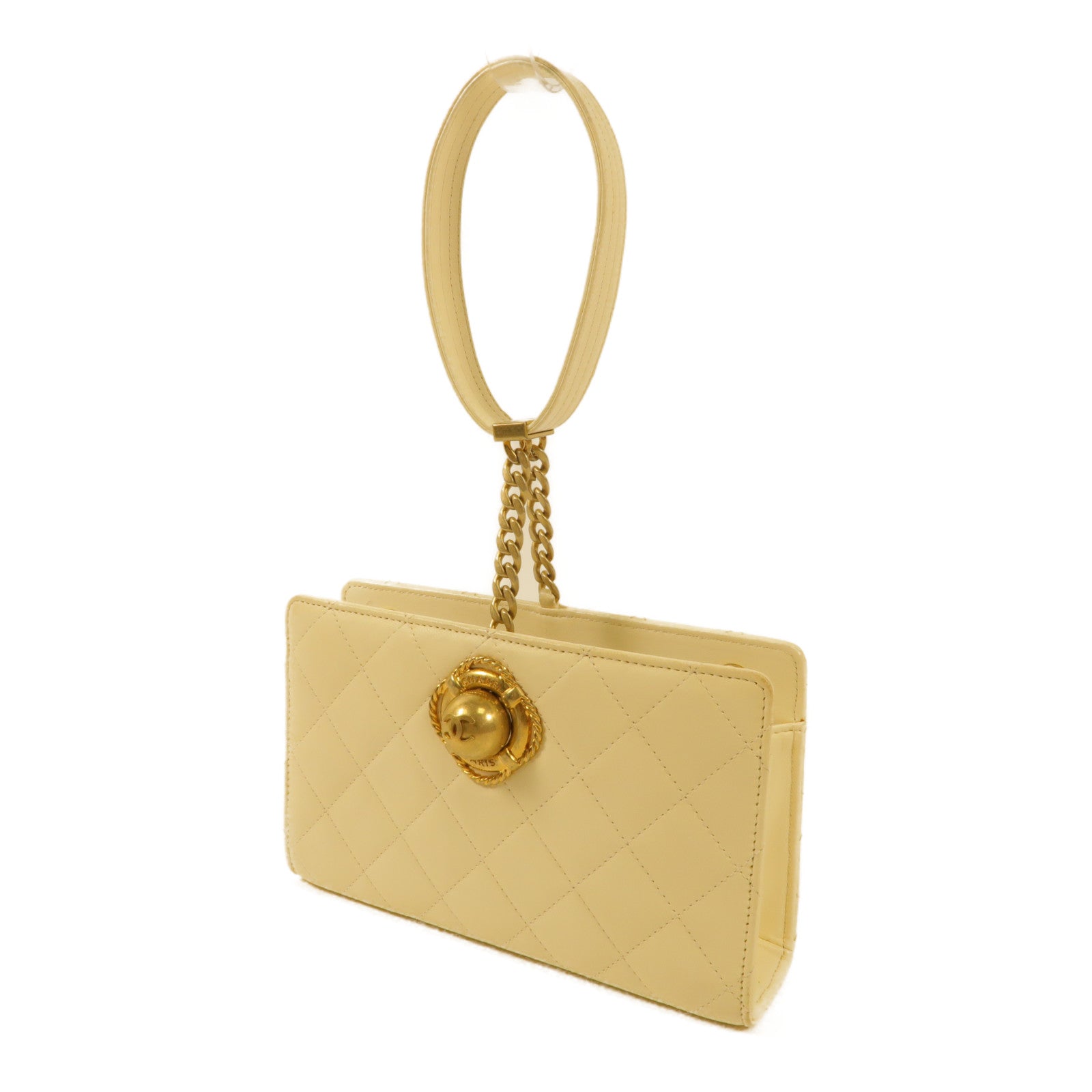 CHANEL CC GHW Evening By The Sea Clutch Hand Bag AS0178 Lambskin Leather Beige