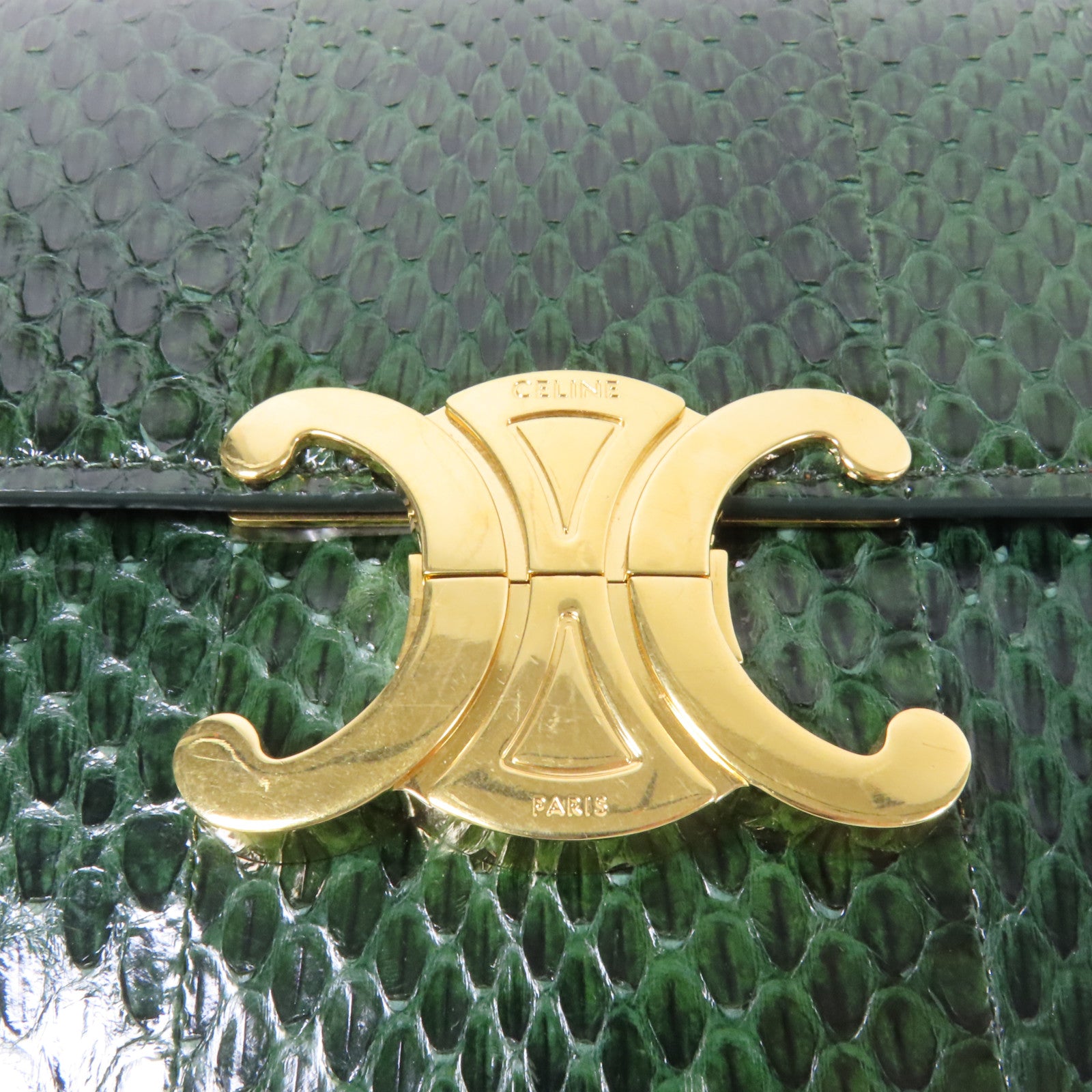 CELINE 蛇皮皮革Teen Triomphe Bag金扣肩背袋