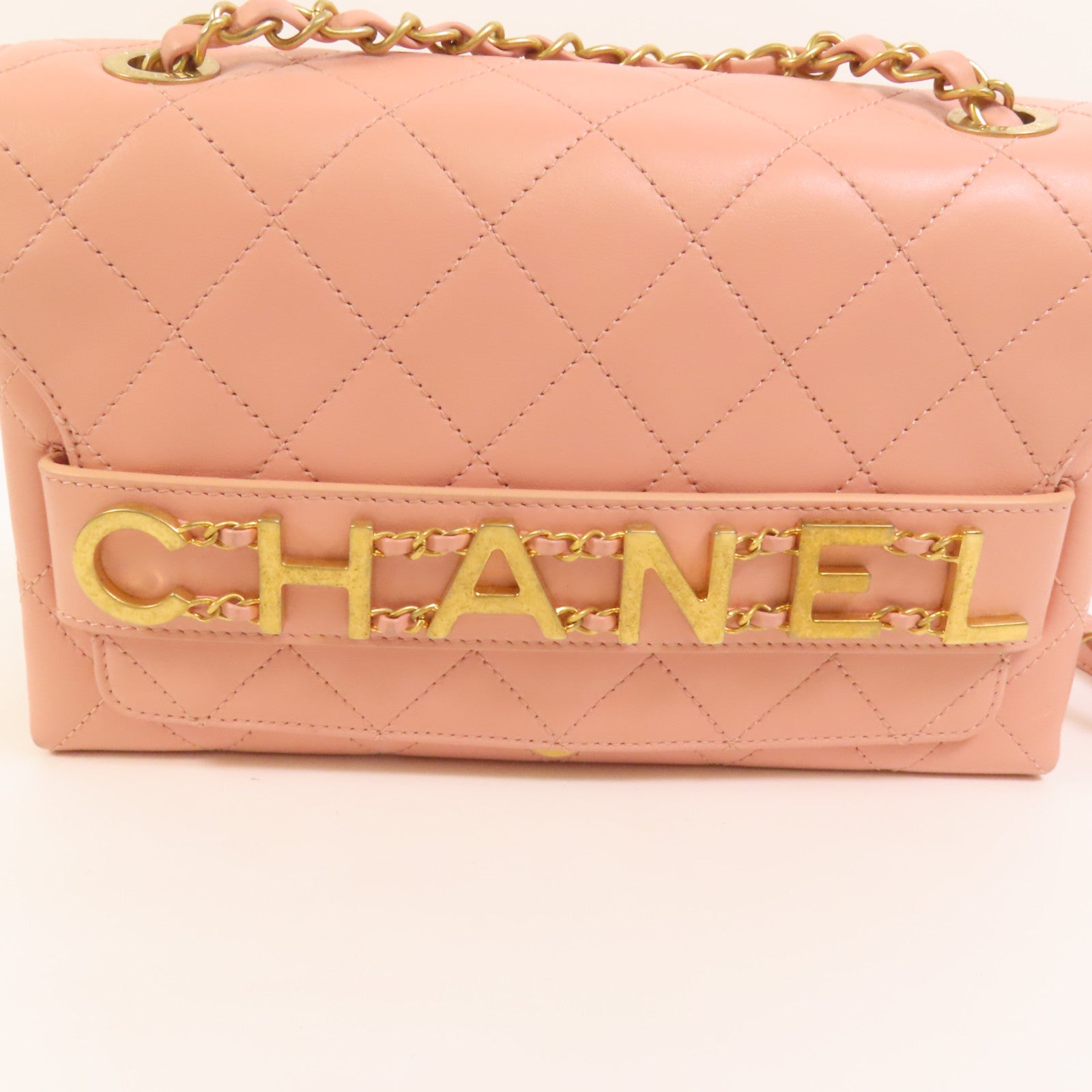 CHANEL 皮革Shoulder Bag金扣鏈帶肩背袋