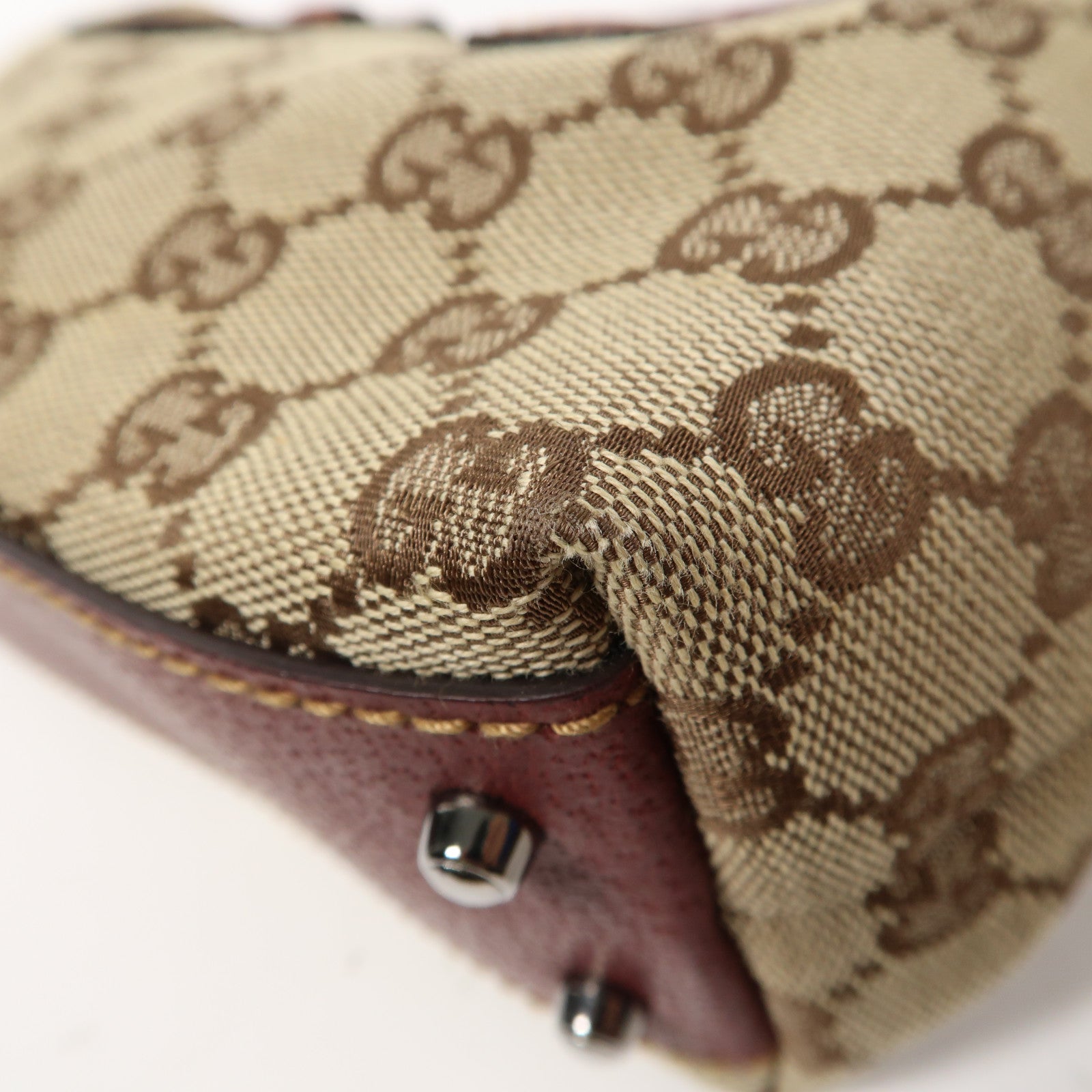 GUCCI 【清倉大減價】帆布Handbag銀扣手挽袋啡色