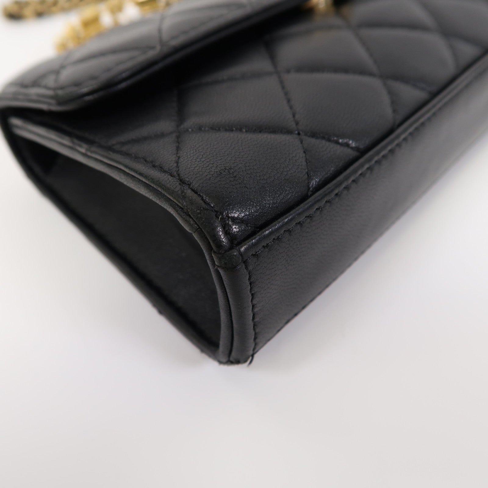 CHANEL 【激減優惠】菱格羊皮皮革Chain Shoulder金扣鏈帶肩背袋黑色