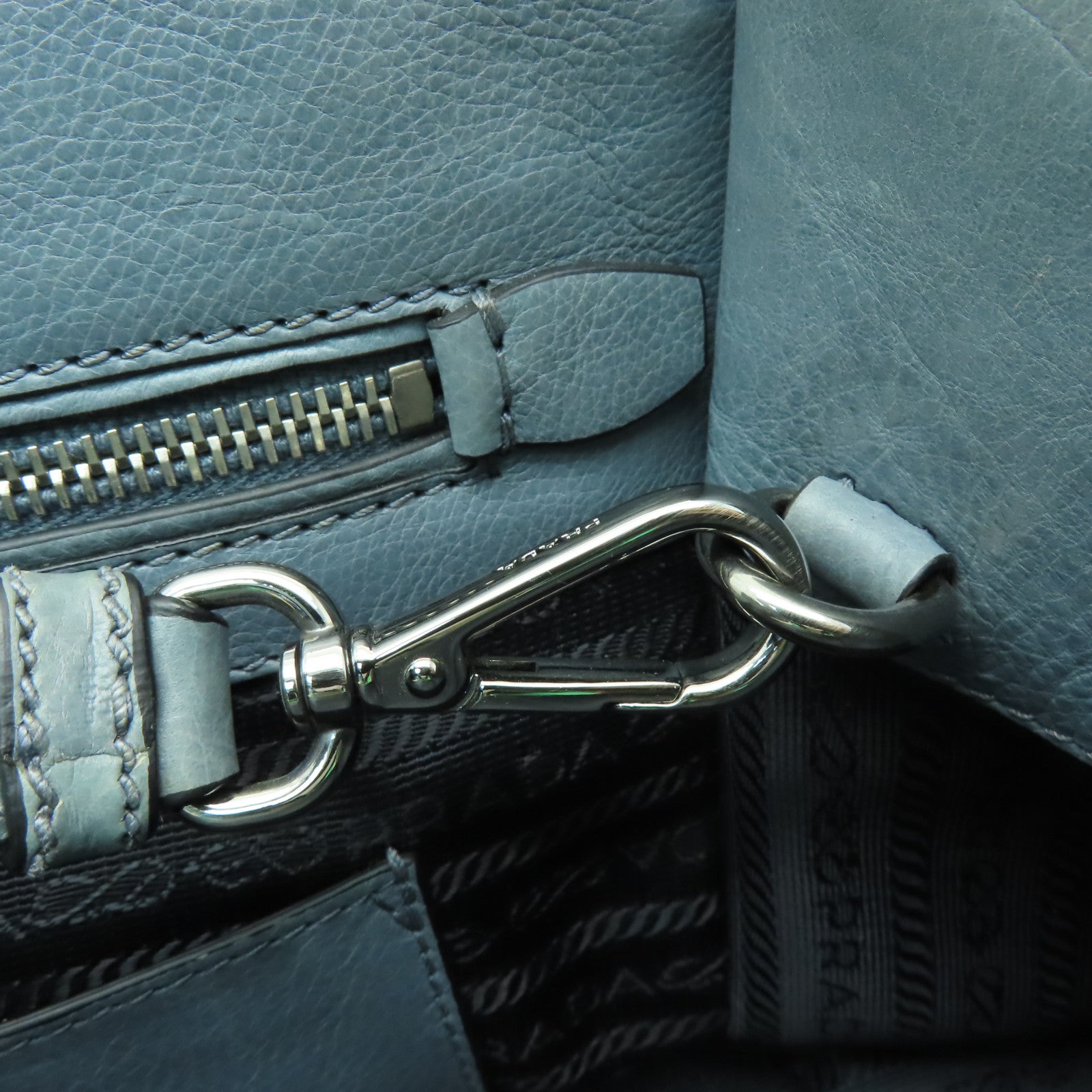 PRADA 【清倉大減價】牛皮皮革2 Way Shoulder Bag銀扣手挽肩背兩用袋海藍色