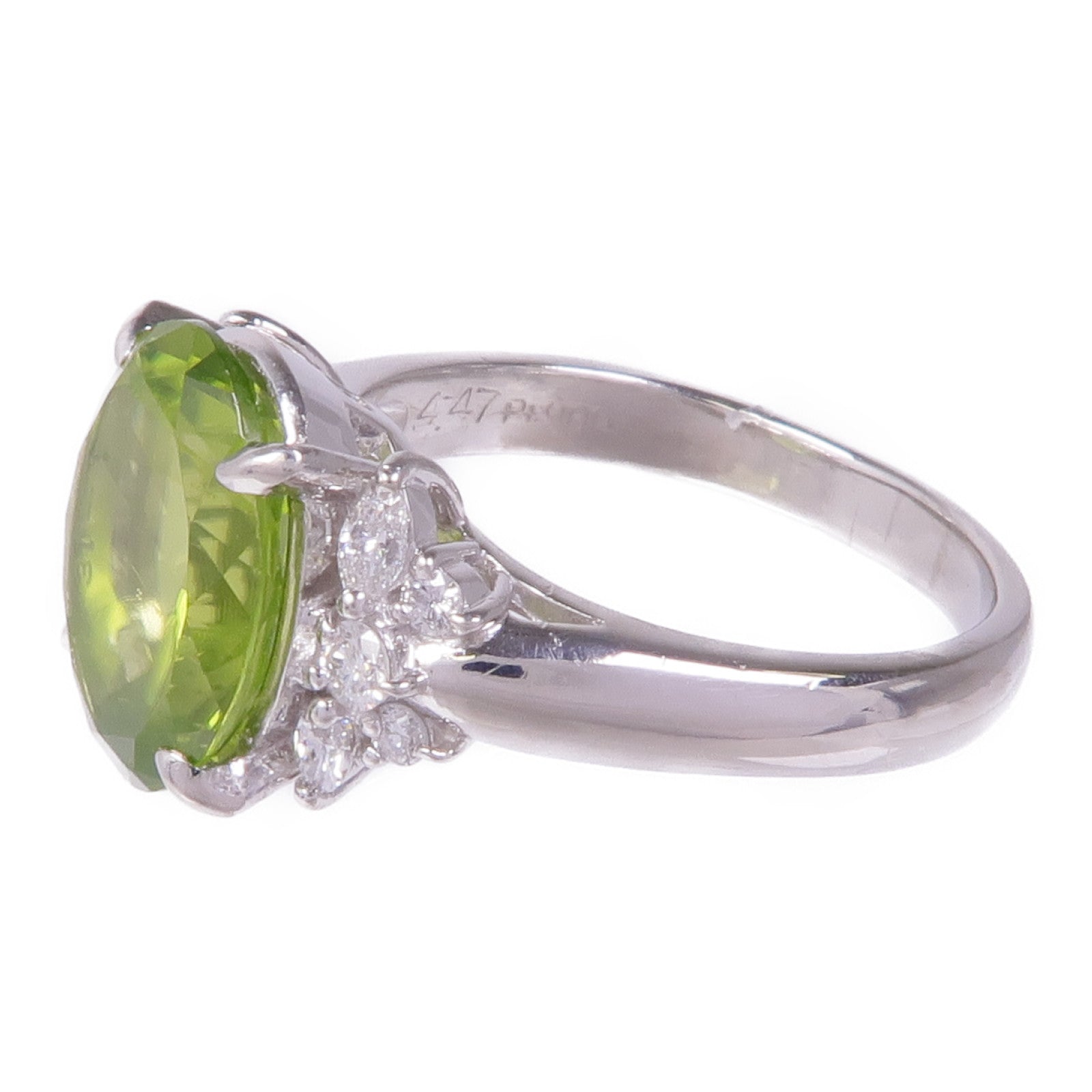 JEWELRY PT900鉑金Peridot Diamond Ring橄欖石/鑽石戒指US#6.75