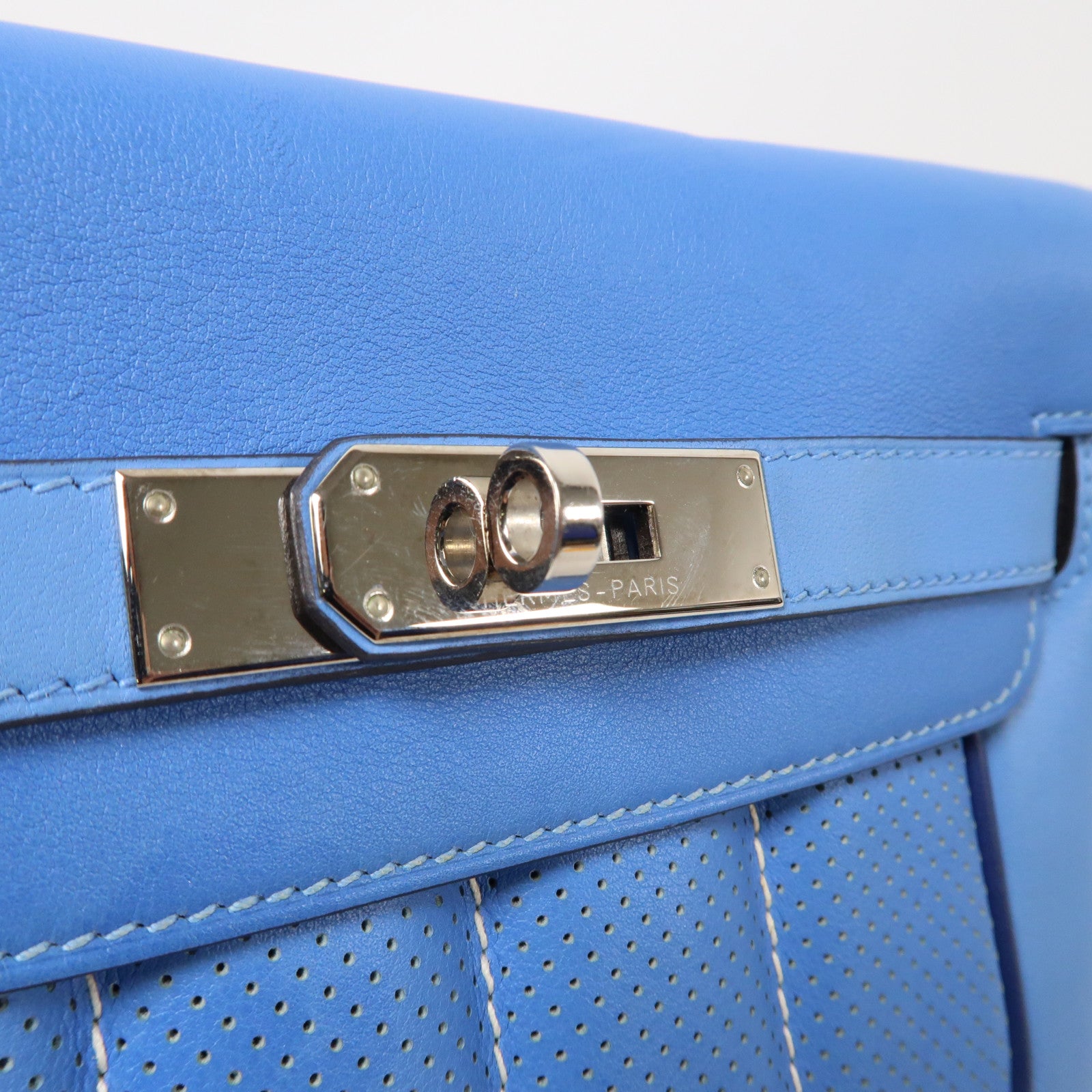 HERMES Swift皮革Mini Berline銀扣肩背袋藍色
