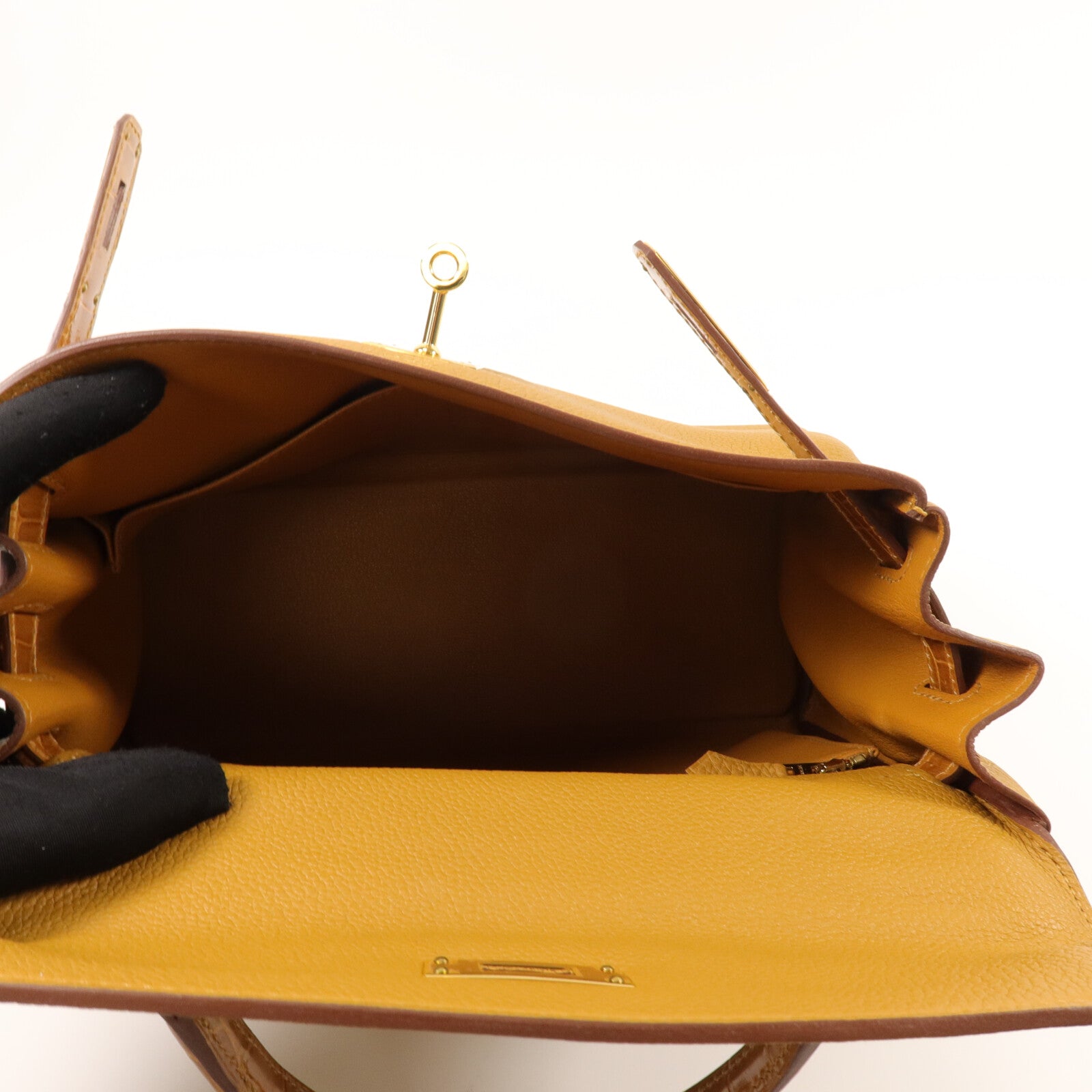 HERMES Togo/Crocodile皮革Kelly 28 Touch手挽肩背兩用袋Tabac Camel