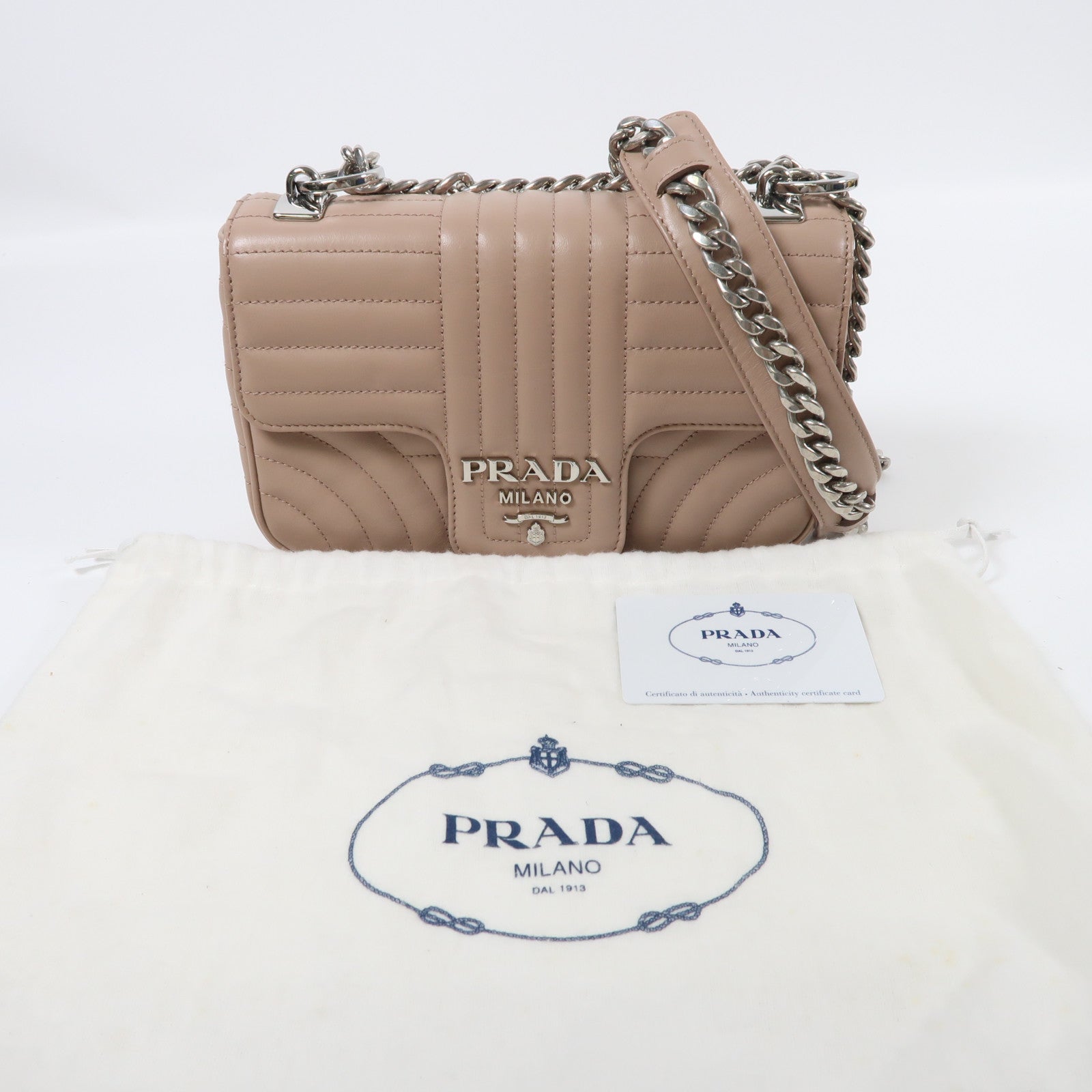 PRADA 羊皮皮革Chain Shoulder銀扣鏈帶肩背袋