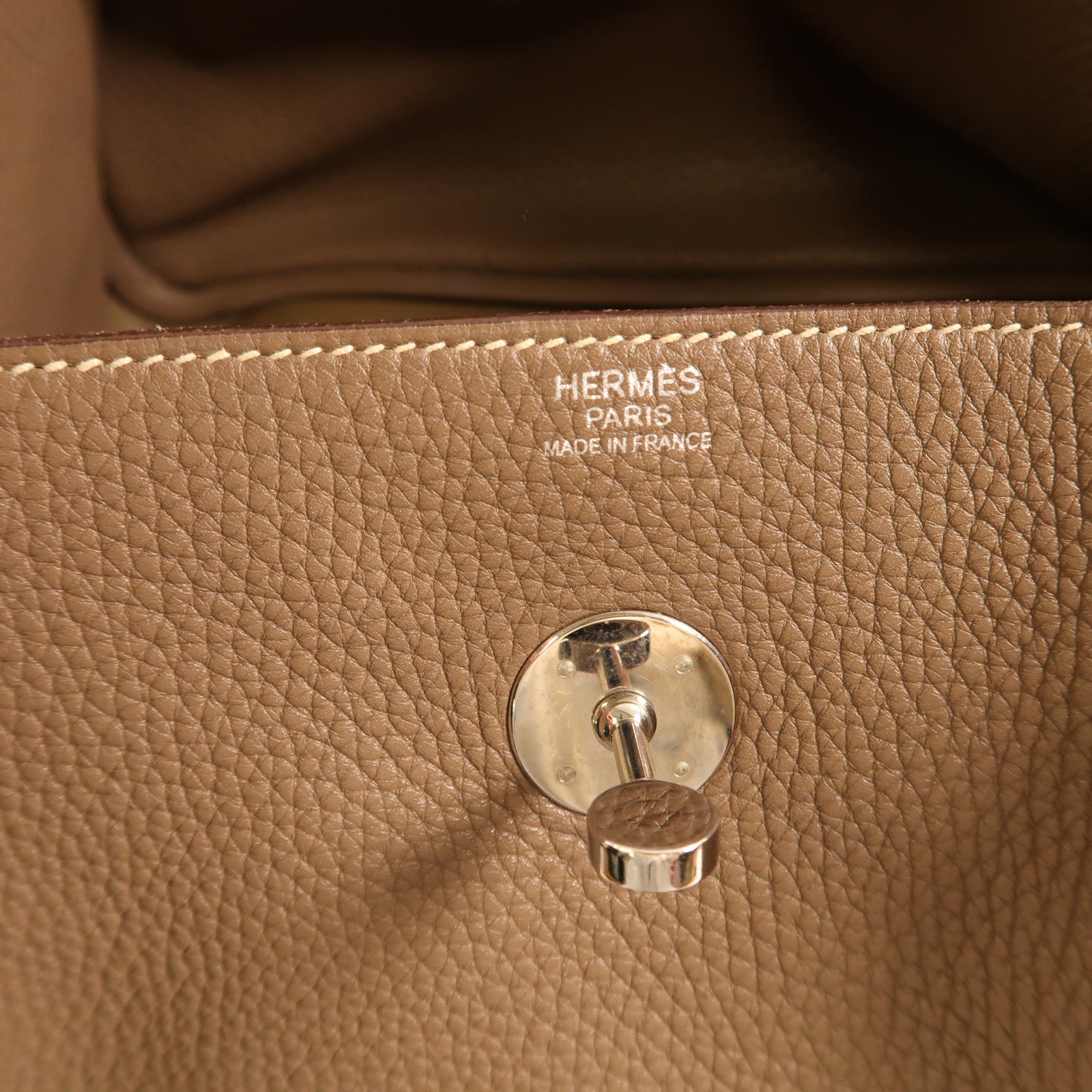HERMES Clemence皮革Lindy 34銀扣手挽肩背兩用袋象灰色