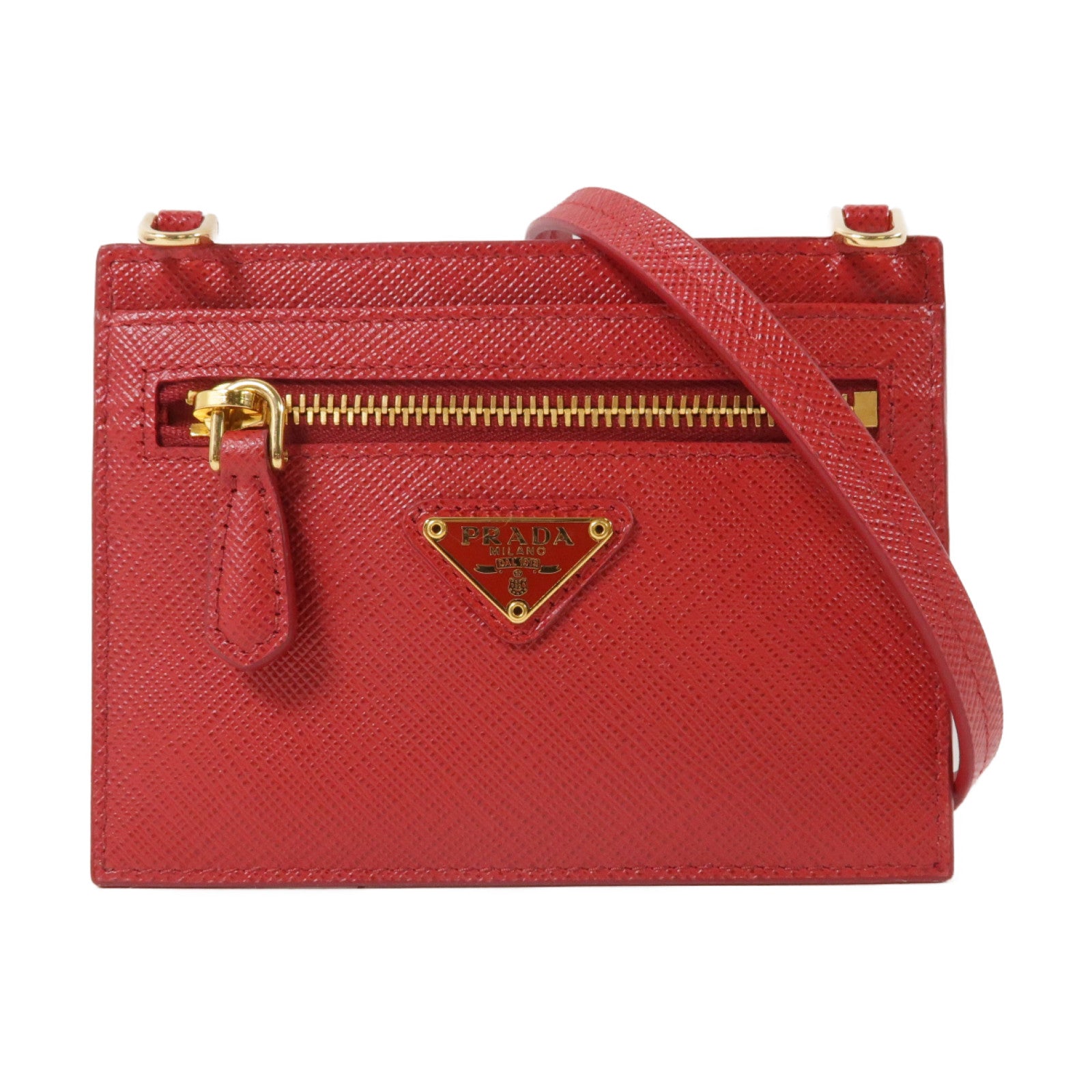 PRADA Saffiano皮革Card Case金扣卡片套紅色