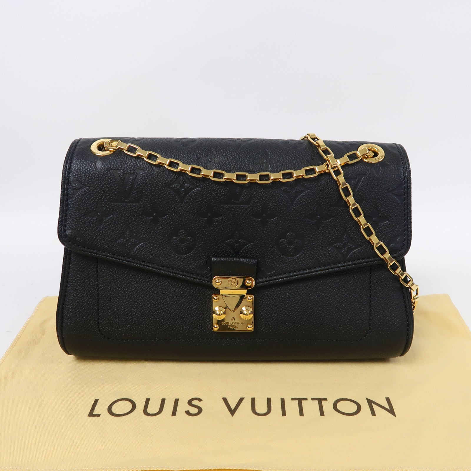 LOUIS VUITTON Monogram Empreinte Saint Germain PM金扣鏈帶肩背袋黒色