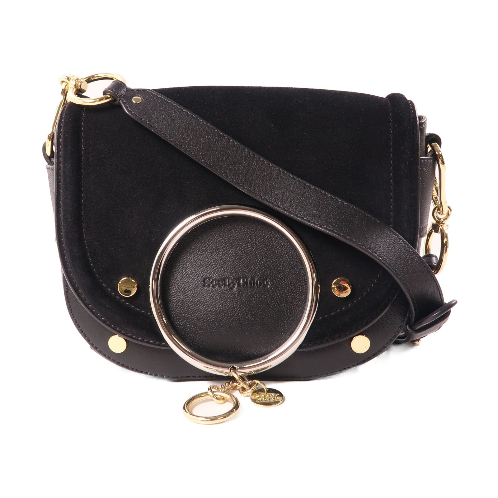 SEE BY CHLOE 牛皮皮革Shoulder Bag銀扣/金扣手挽肩背兩用袋黑色