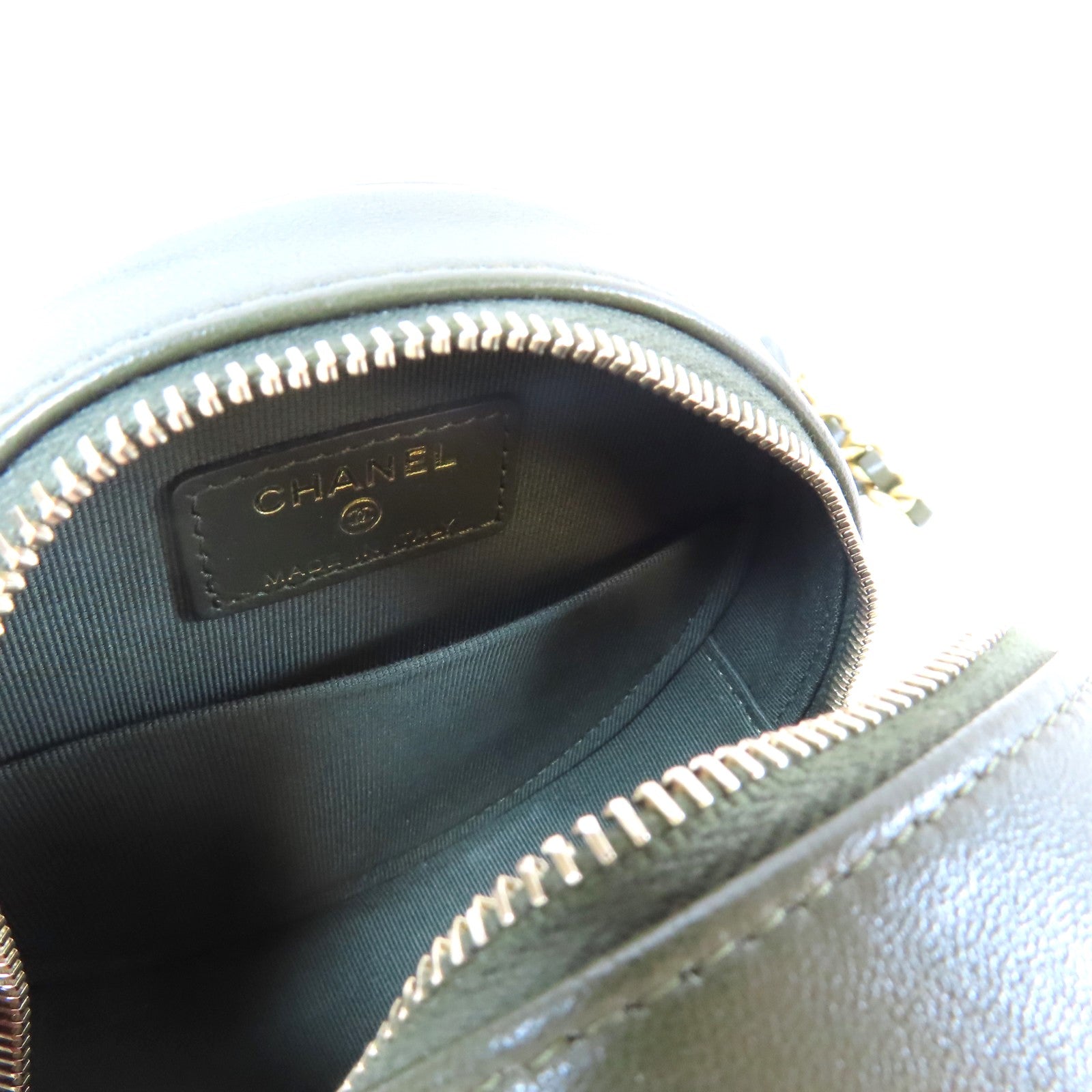 CHANEL 【激減優惠】菱格羊皮皮革Round Clutch 19金/銀扣鏈帶手挽肩背兩用袋綠色