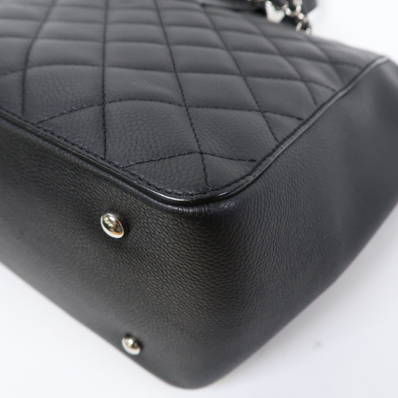 CHANEL 菱格牛皮皮革Chain Shoulder銀扣手挽鏈帶肩背兩用袋黑色