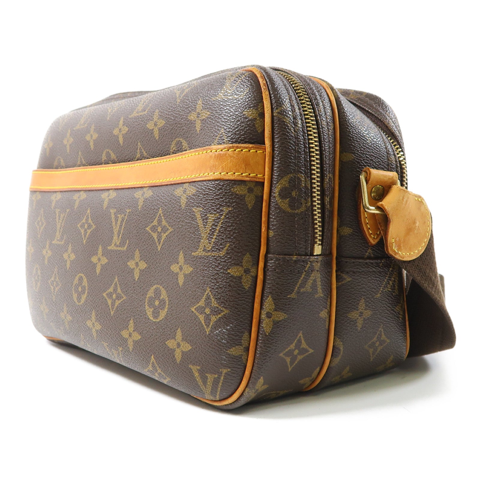 LOUIS VUITTON Monogram Reporter PM金扣肩背袋啡色