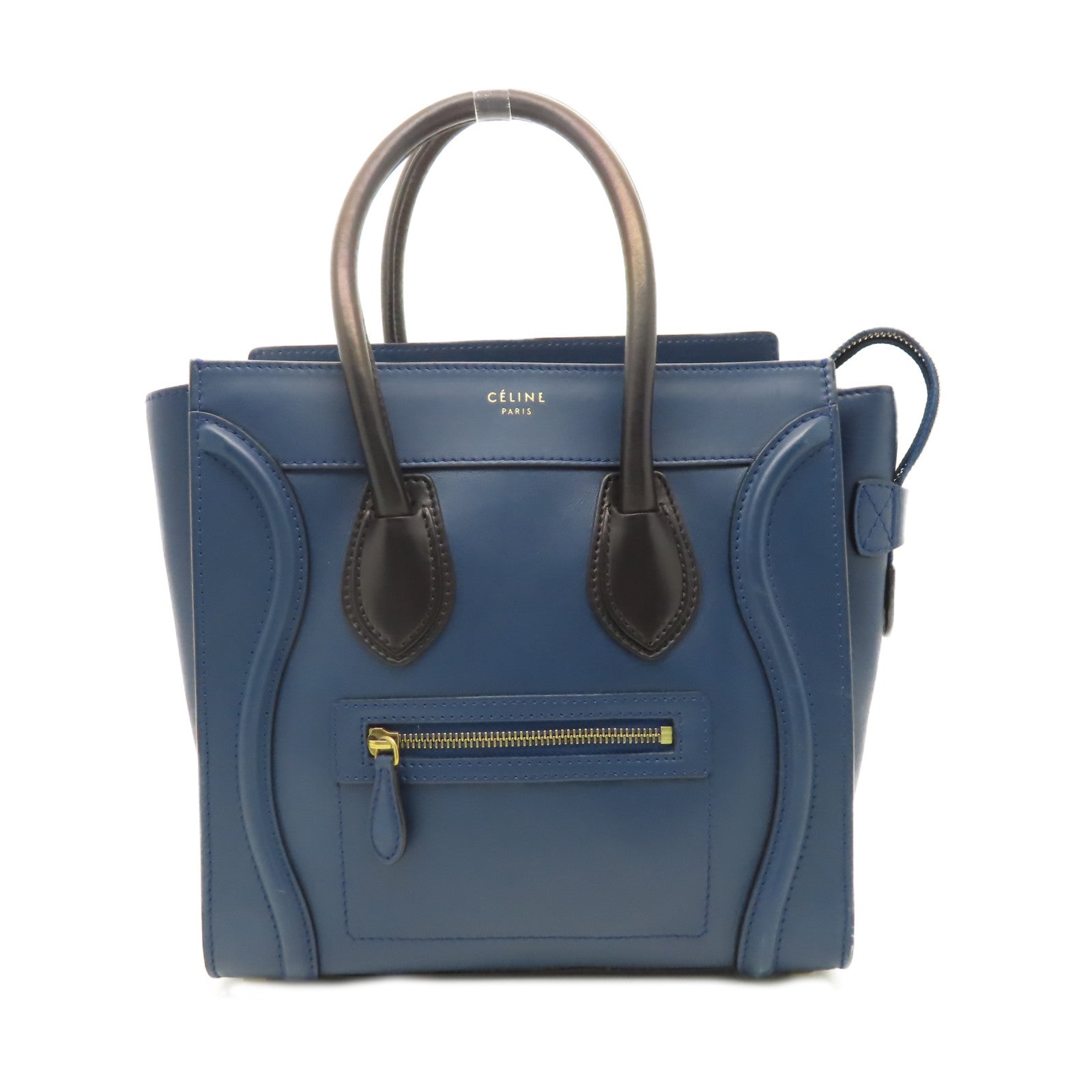 CELINE 【清倉大減價】牛皮皮革Micro Luggage金扣手挽袋藍色/黑色