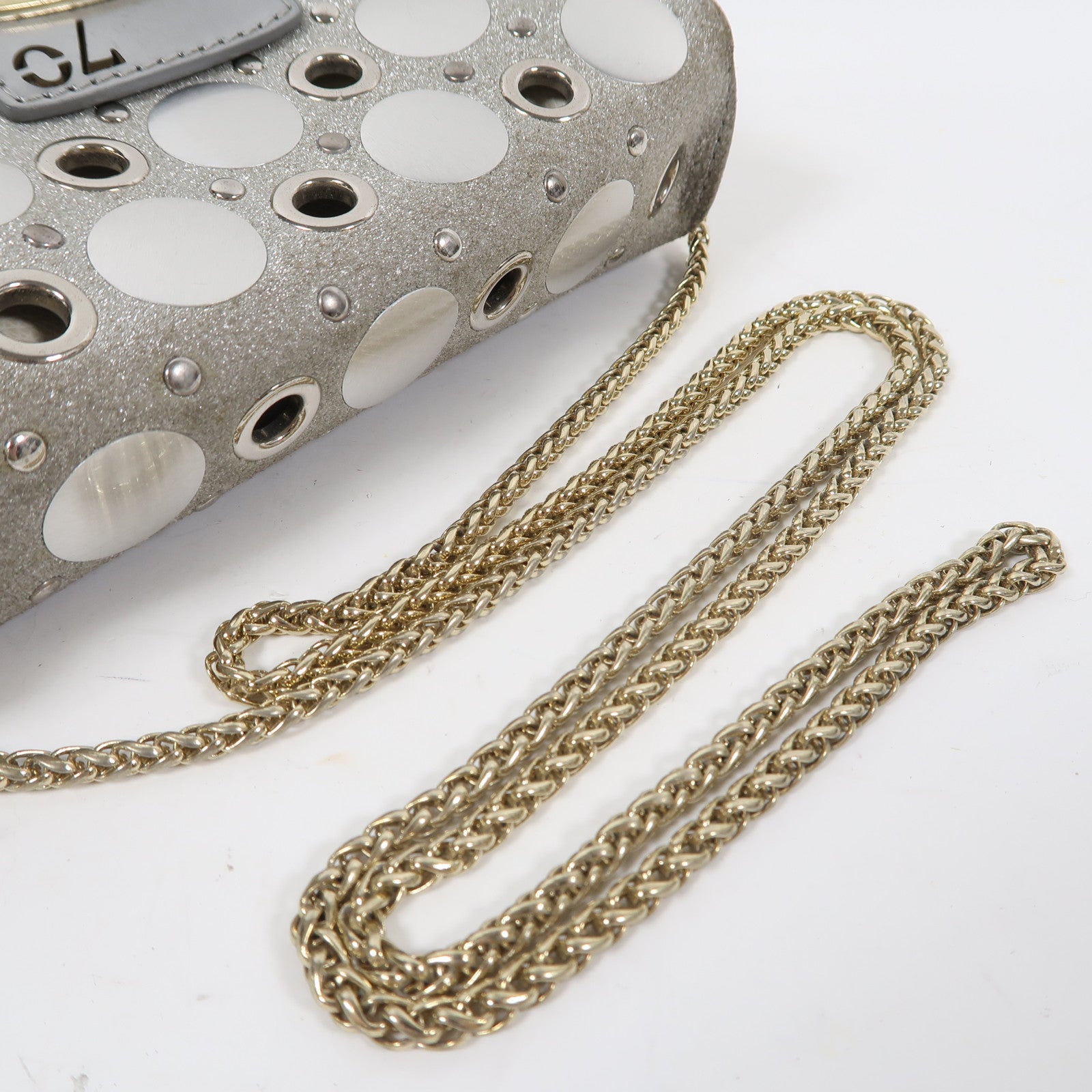 Furla 牛皮皮革Shoulder Bag金扣鏈帶肩背袋白色/灰色