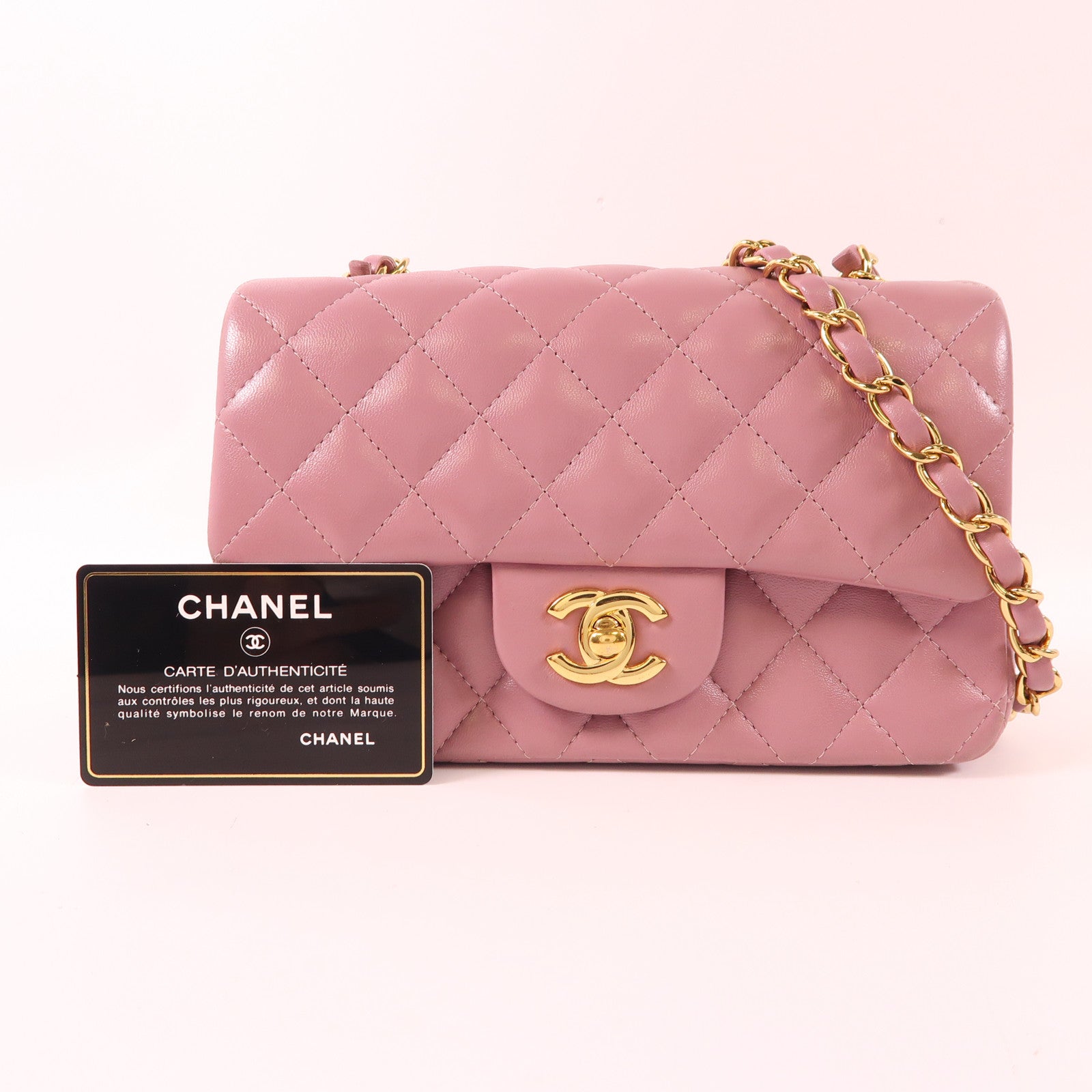 CHANEL 羊皮皮革Mini Classic金扣鏈帶肩背袋