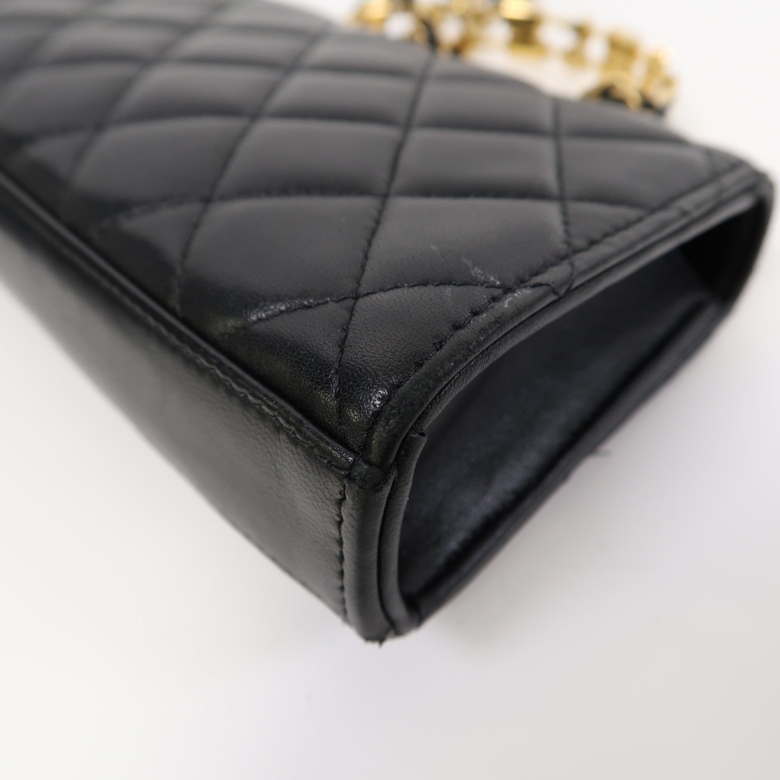 CHANEL 【激減優惠】菱格羊皮皮革Chain Shoulder金扣鏈帶肩背袋黑色