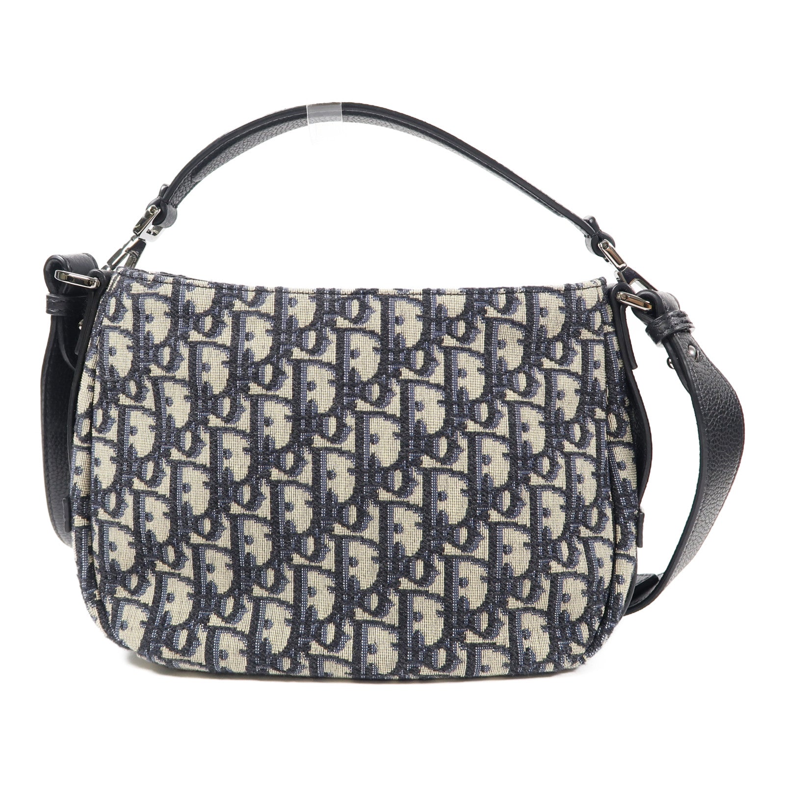 Dior 帆布Mini Saddle Soft Bag銀扣手挽肩背兩用袋米色/深藍色