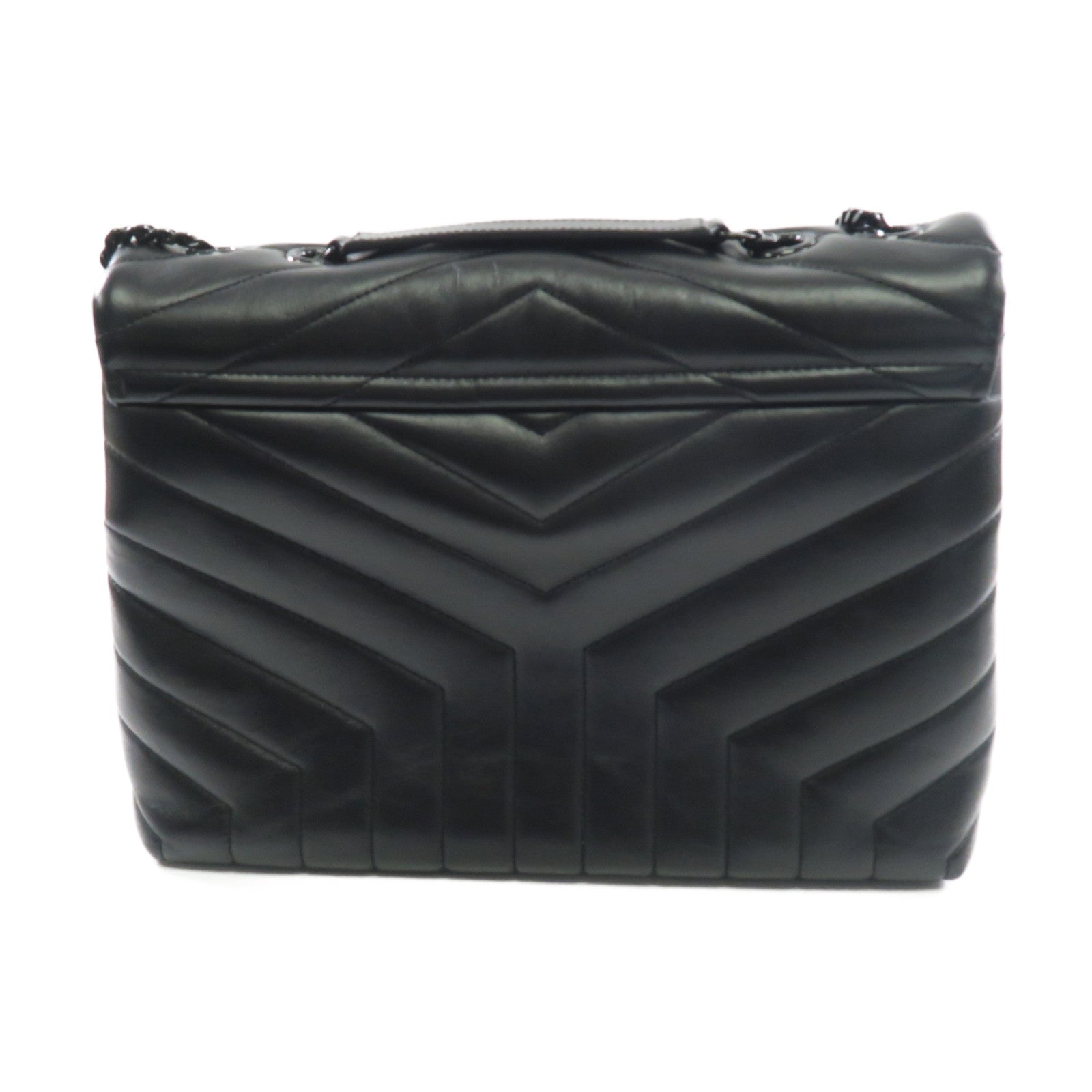 SAINT LAURENT 牛皮皮革LouLou MM黑扣/銀扣鏈帶肩背袋黑色