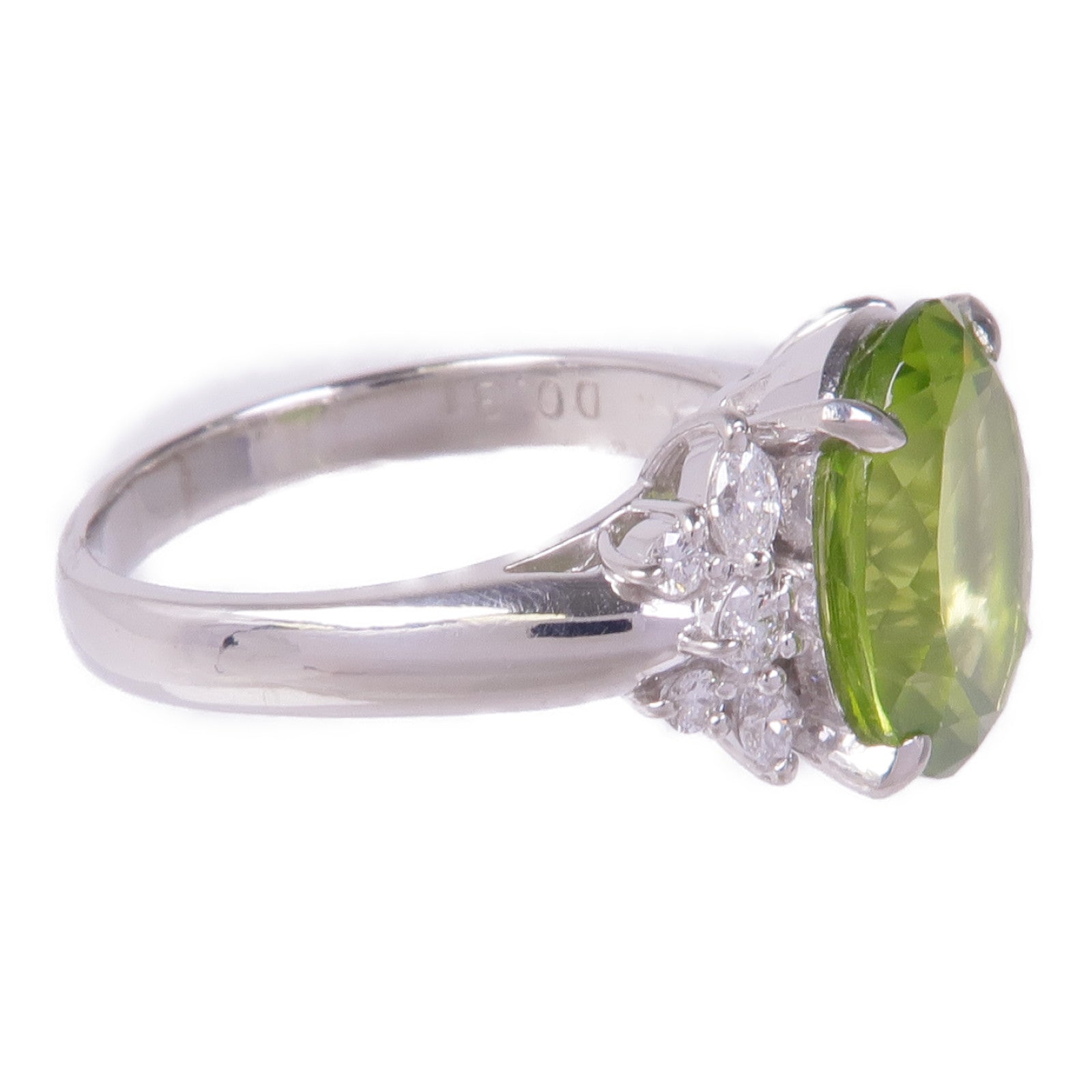 JEWELRY PT900鉑金Peridot Diamond Ring橄欖石/鑽石戒指US#6.75